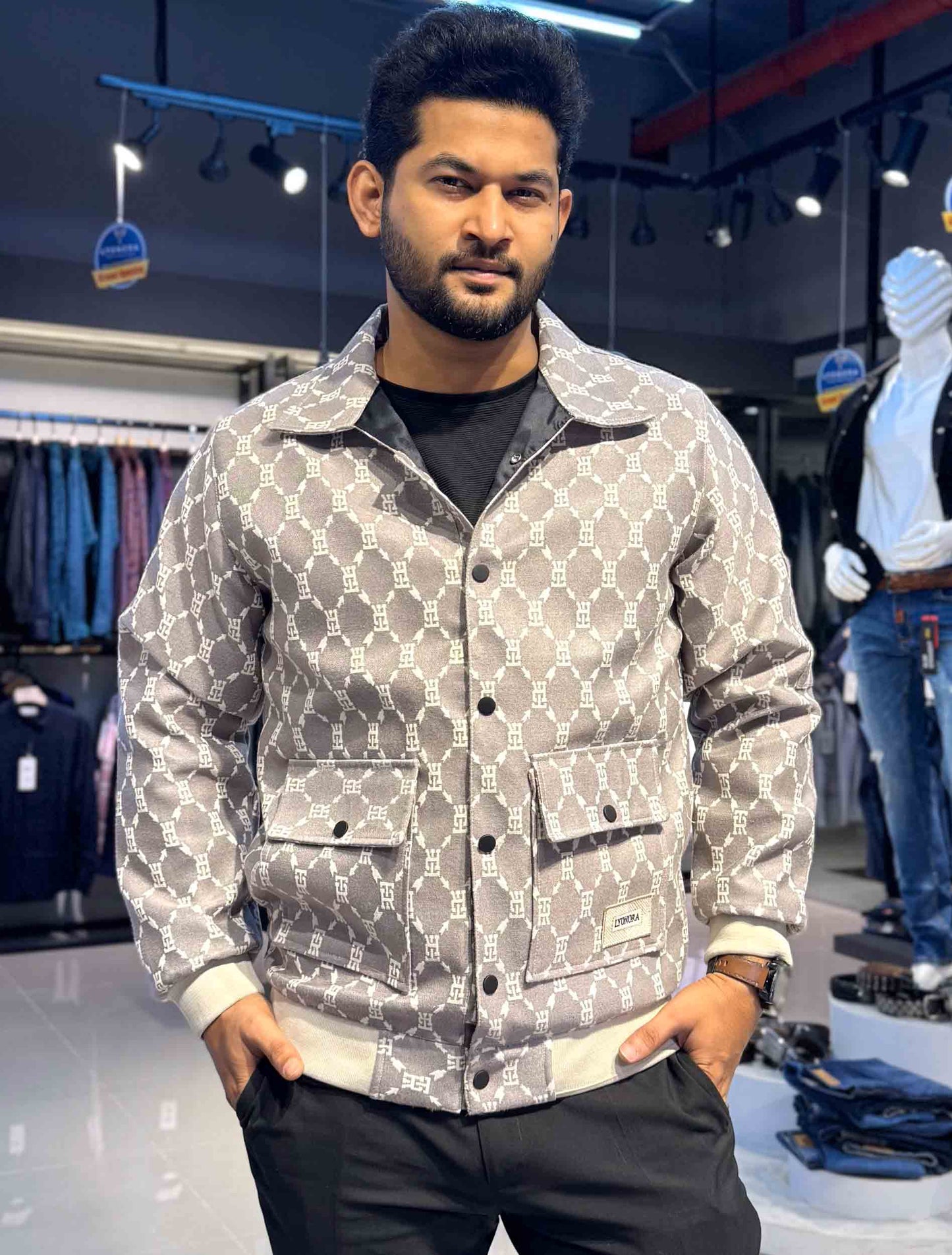 Light gray printed cotton premium jacket
