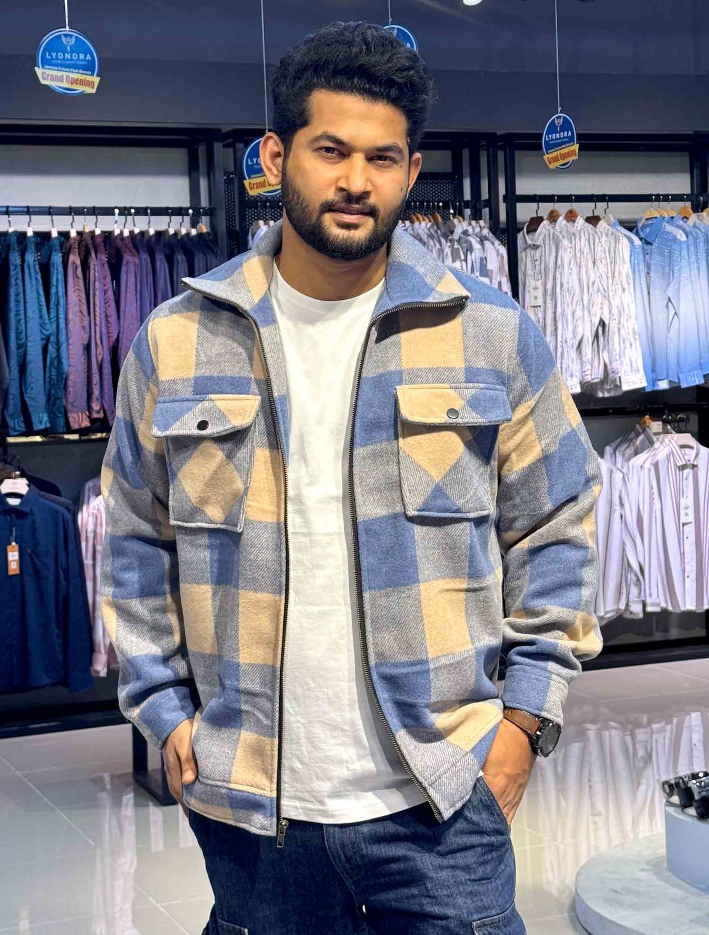 Sky blue beige premium flannel jacket
