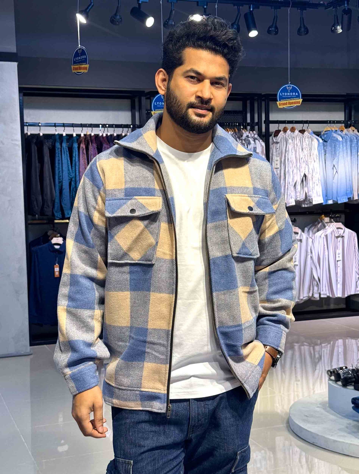 Sky blue beige premium flannel jacket