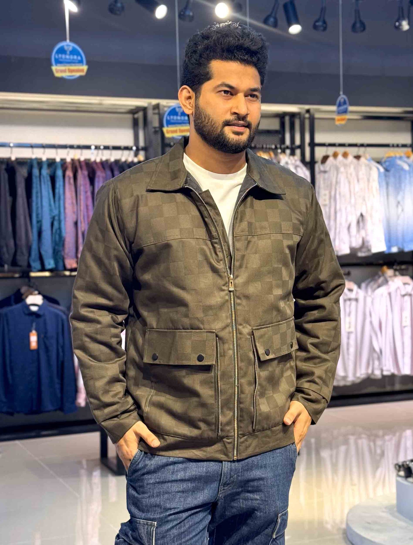 Olive chess board printed premium jacket