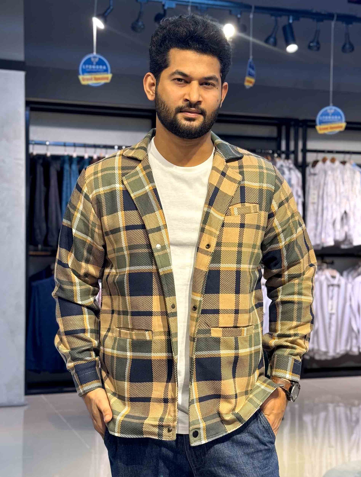 Cream black green Flannel jacket