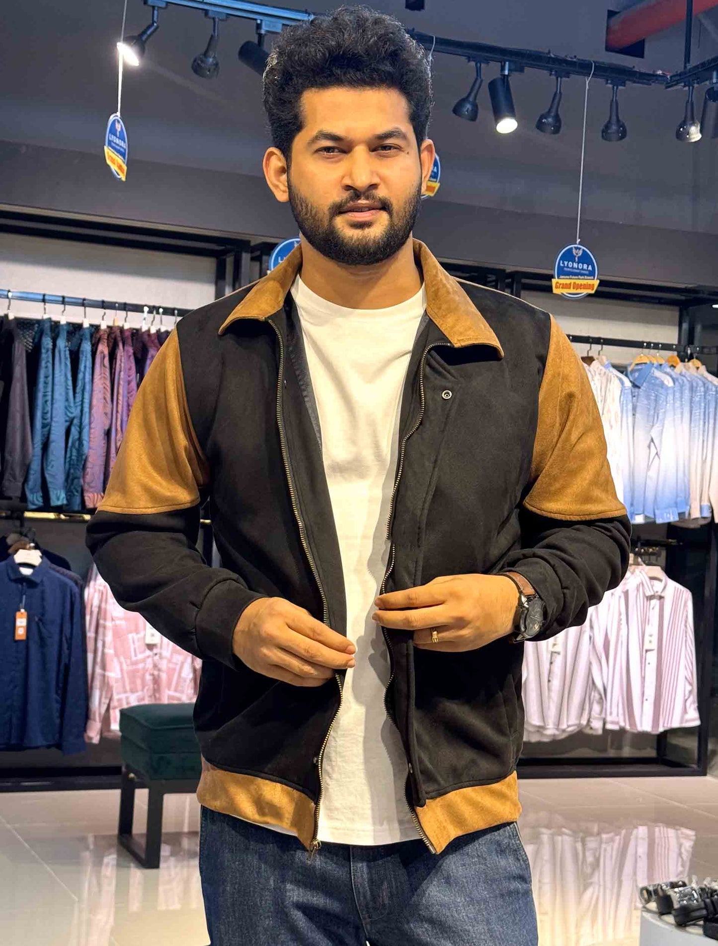 Black - brown contrast suede leather premium jacket