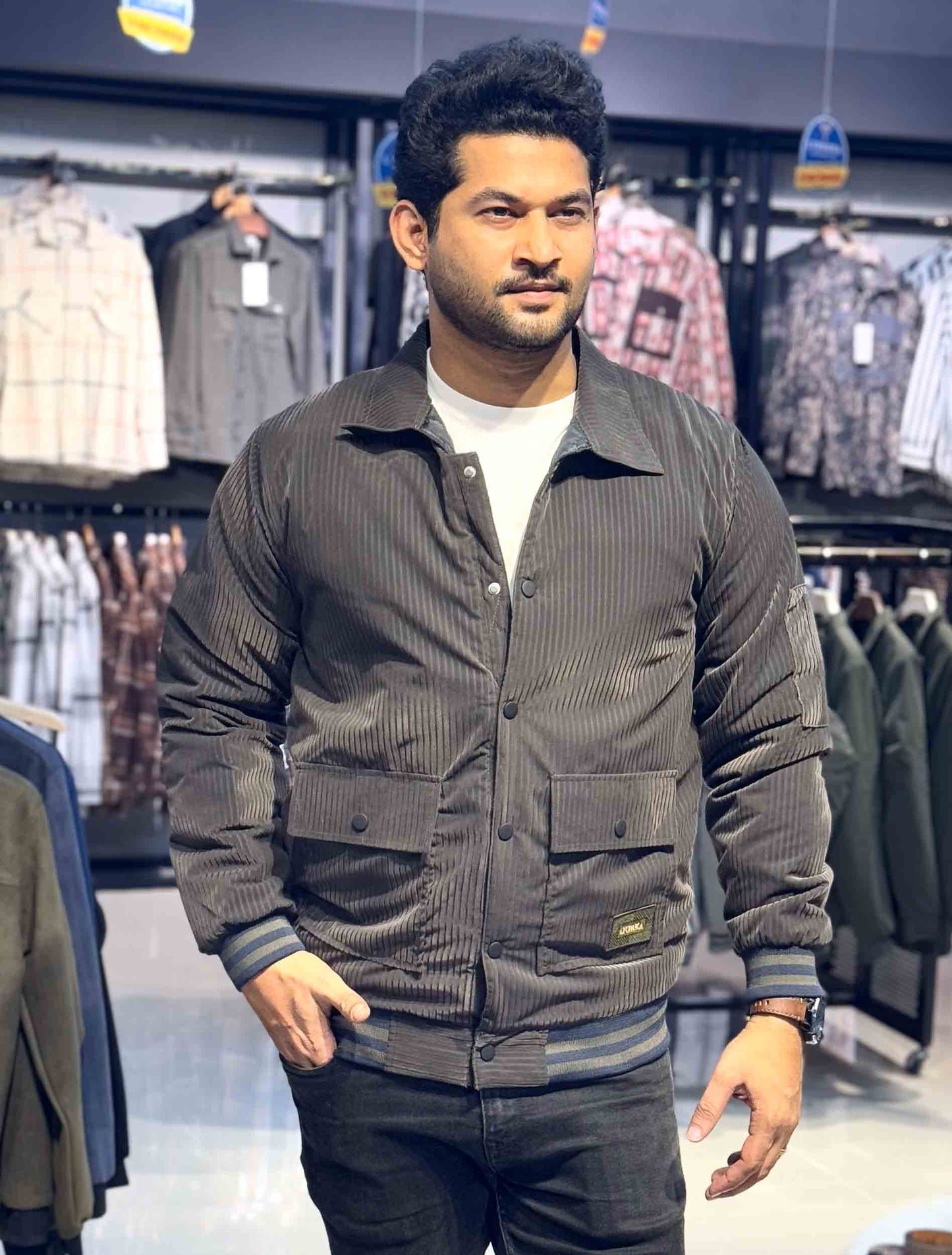Olive stripe lyonora pocket emblem premium jacket