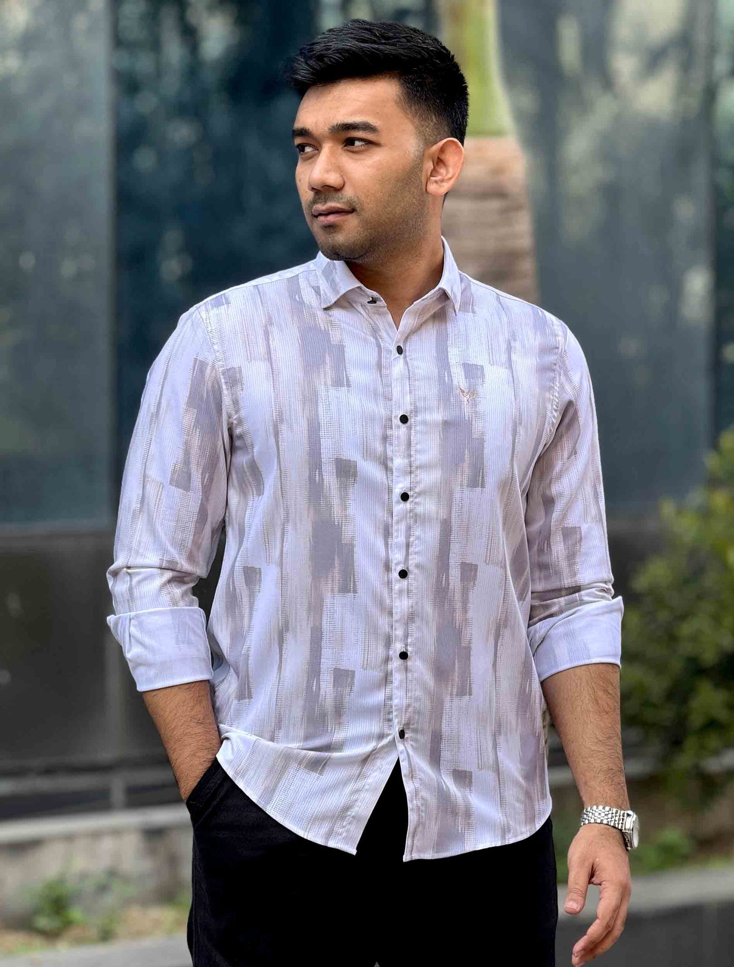 White faded olive Texture printed premium magnet shirt