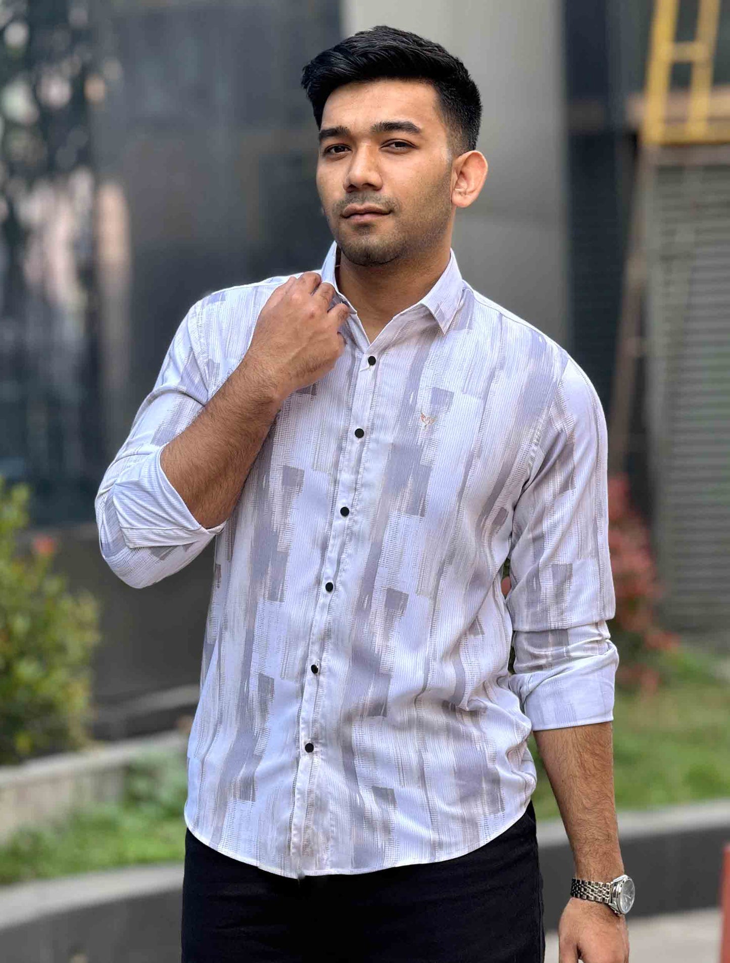White faded olive Texture printed premium magnet shirt
