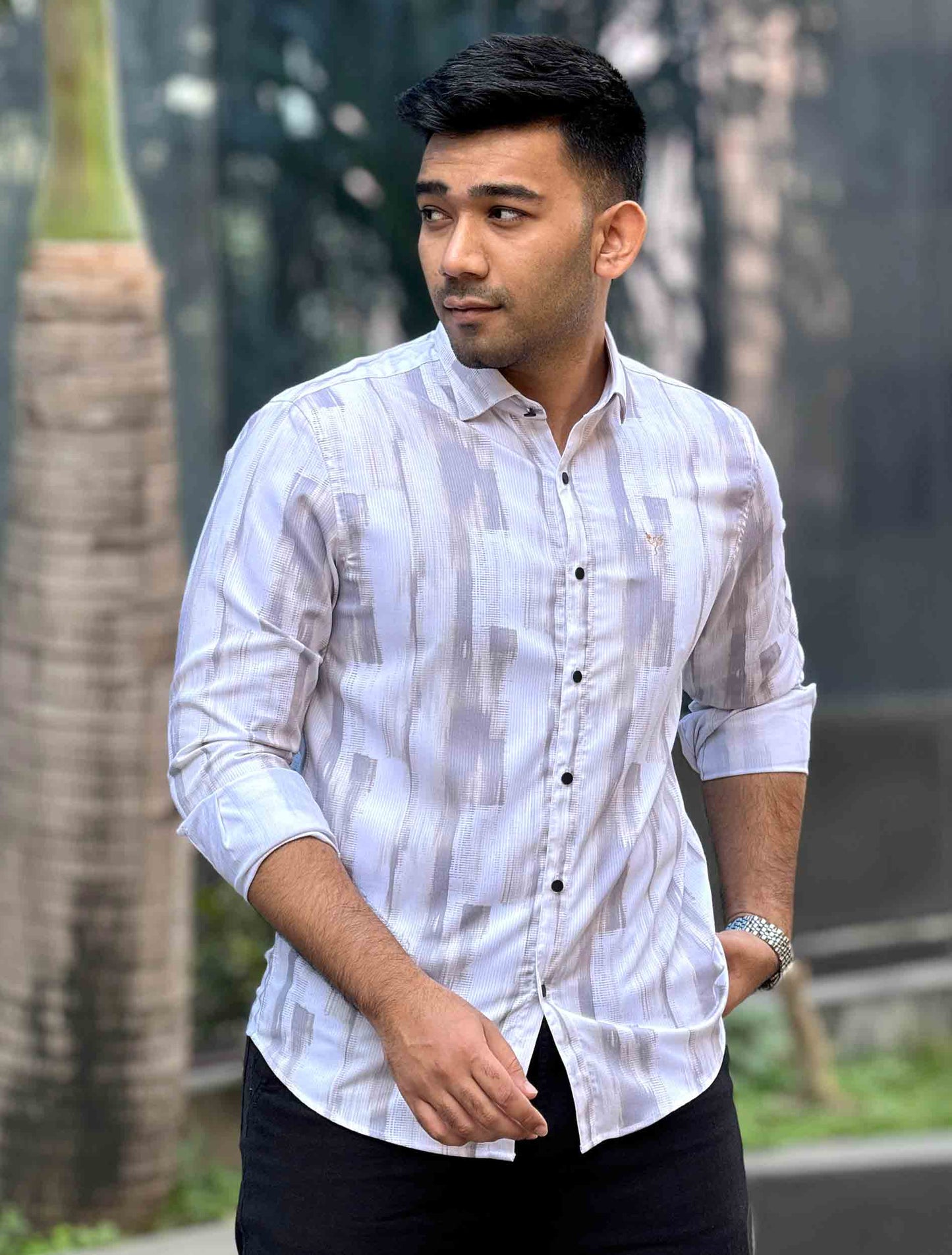White faded olive Texture printed premium magnet shirt