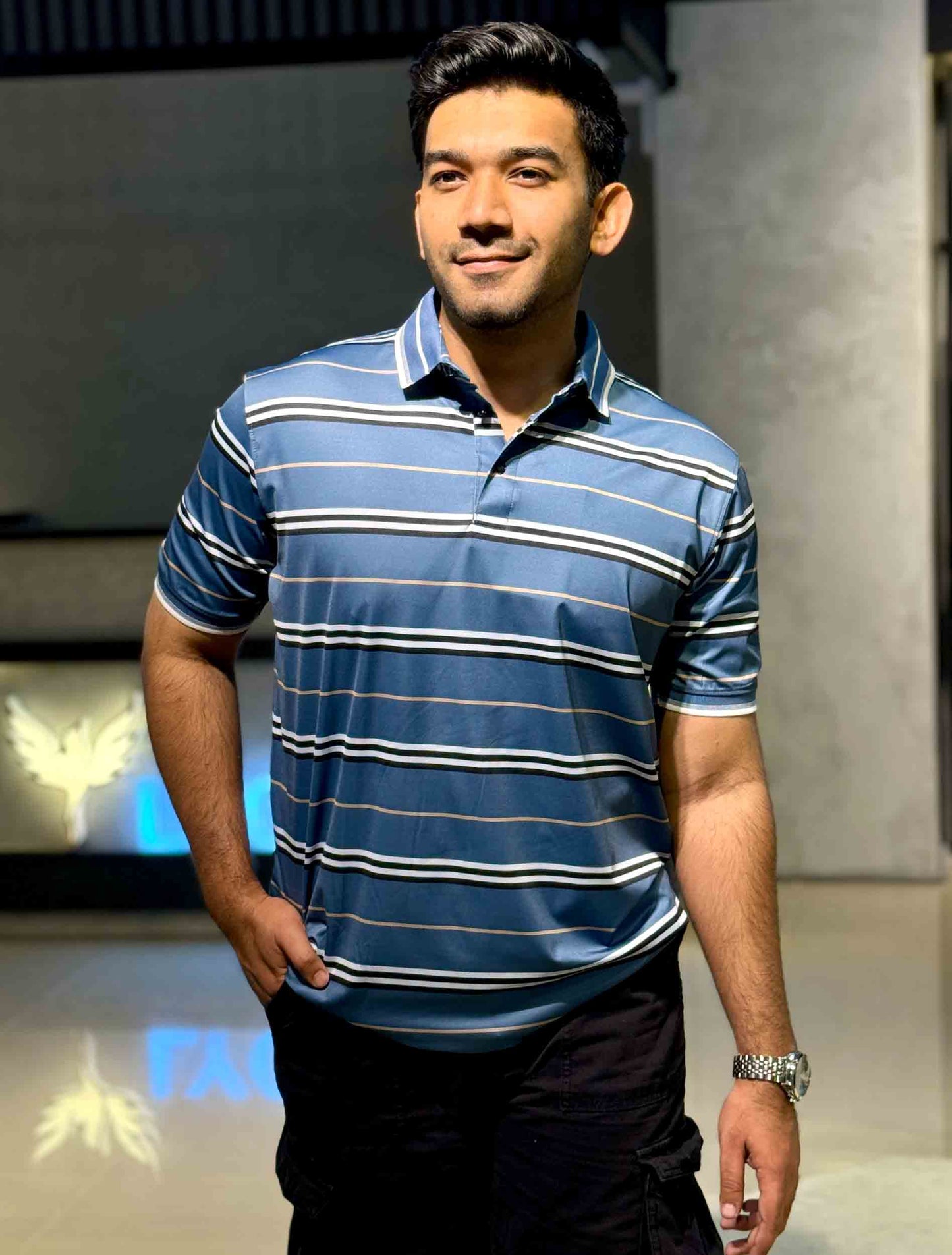 Sapphire blue stripe premium polo shirt