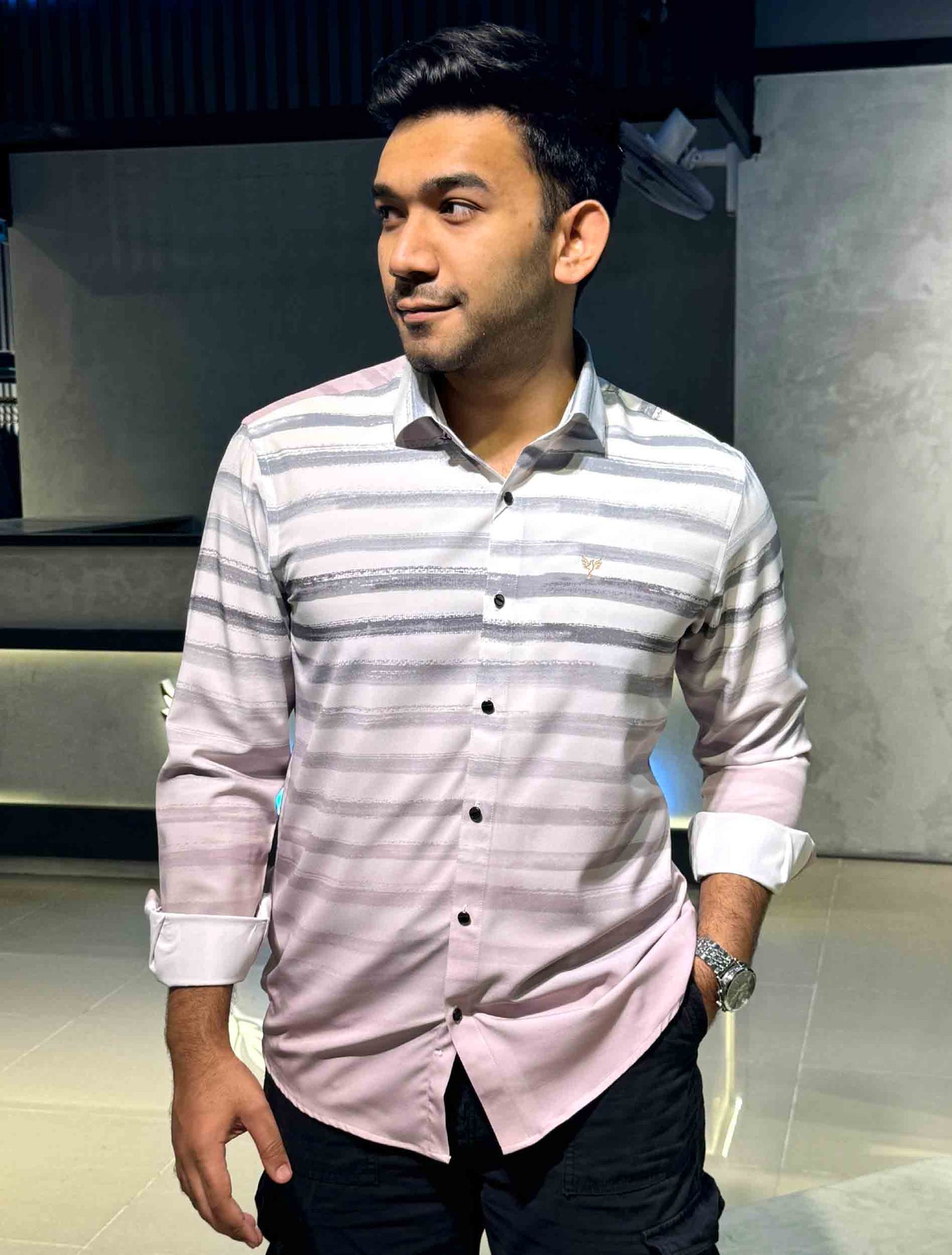 White ash purple stripe faded Texture printed premium magnet shirt