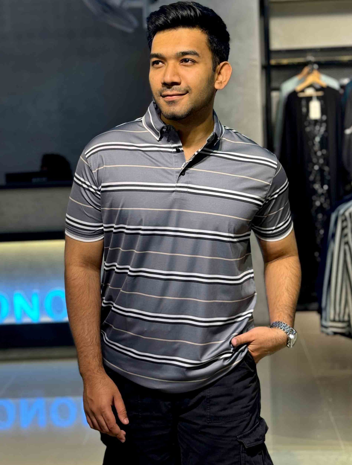 Lava grey stripe premium polo shirt
