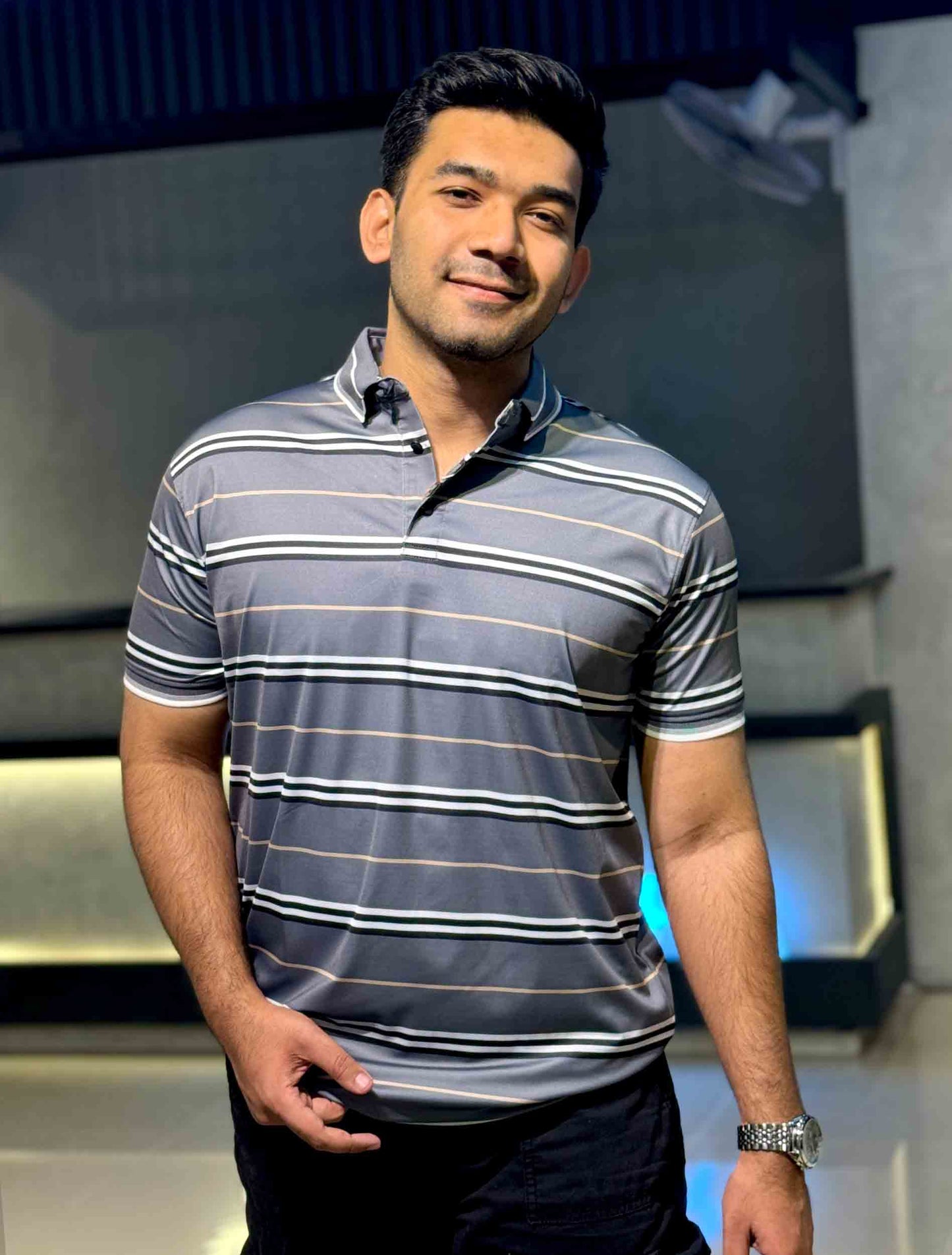 Lava grey stripe premium polo shirt