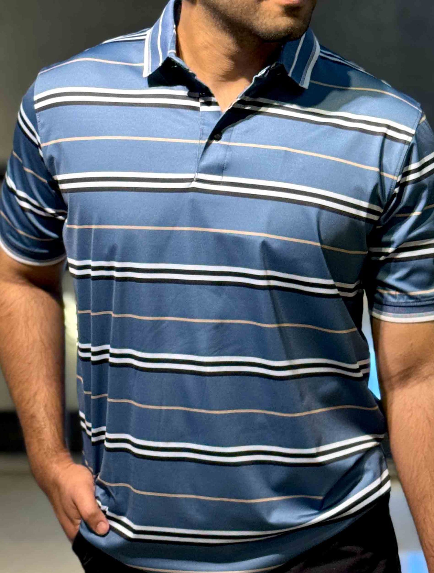 Sapphire blue stripe premium polo shirt