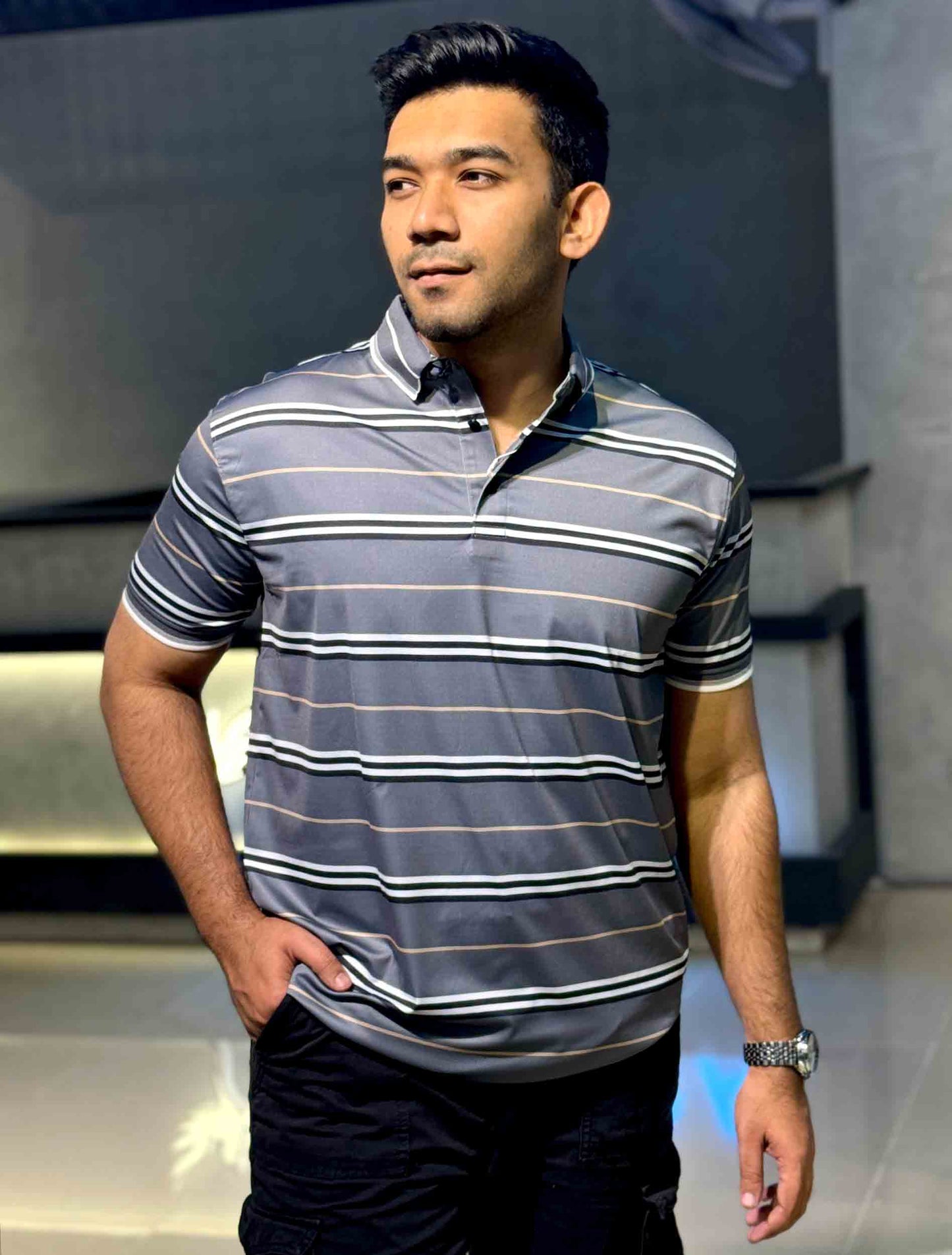 Lava grey stripe premium polo shirt