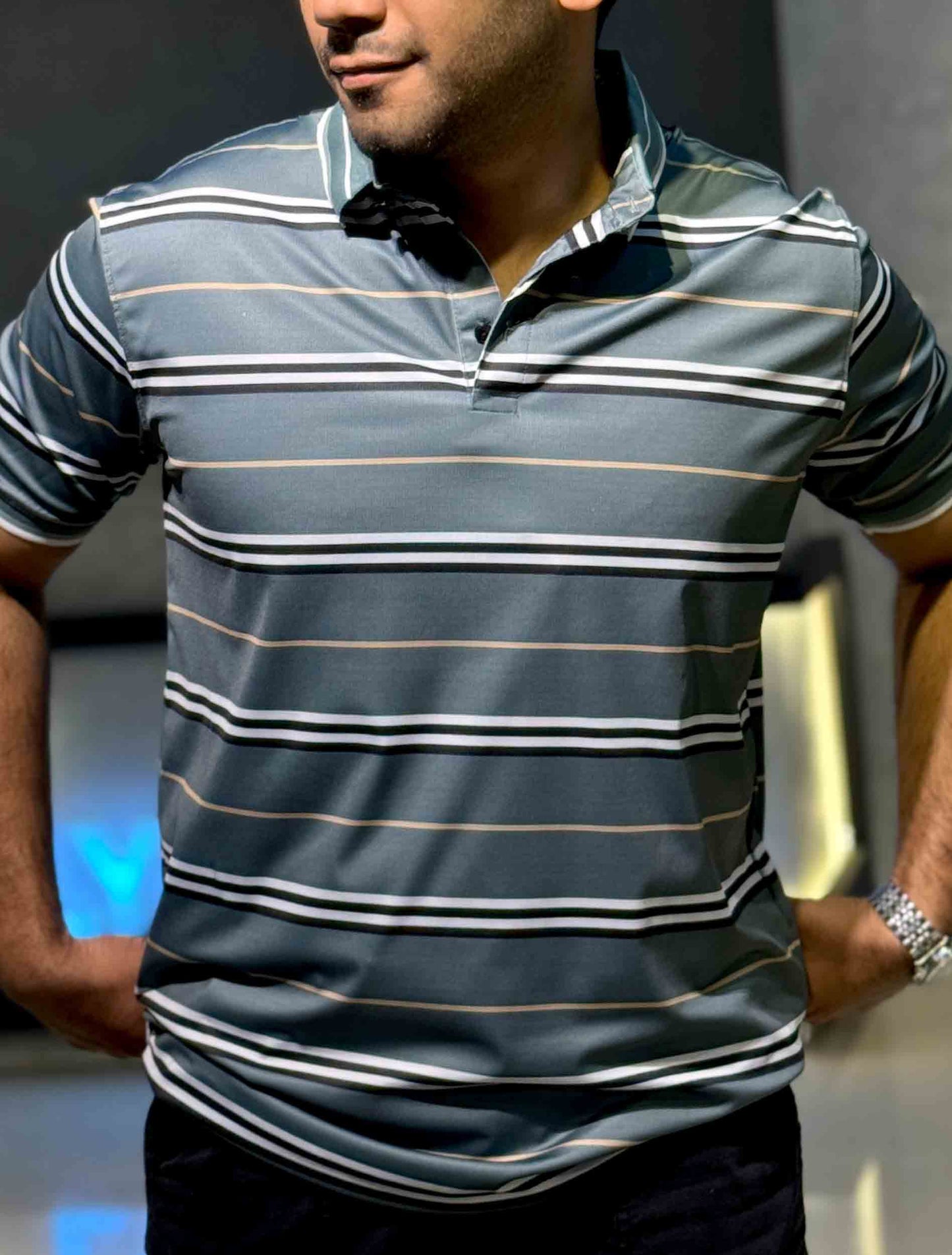 Deep forest stripe premium polo shirt