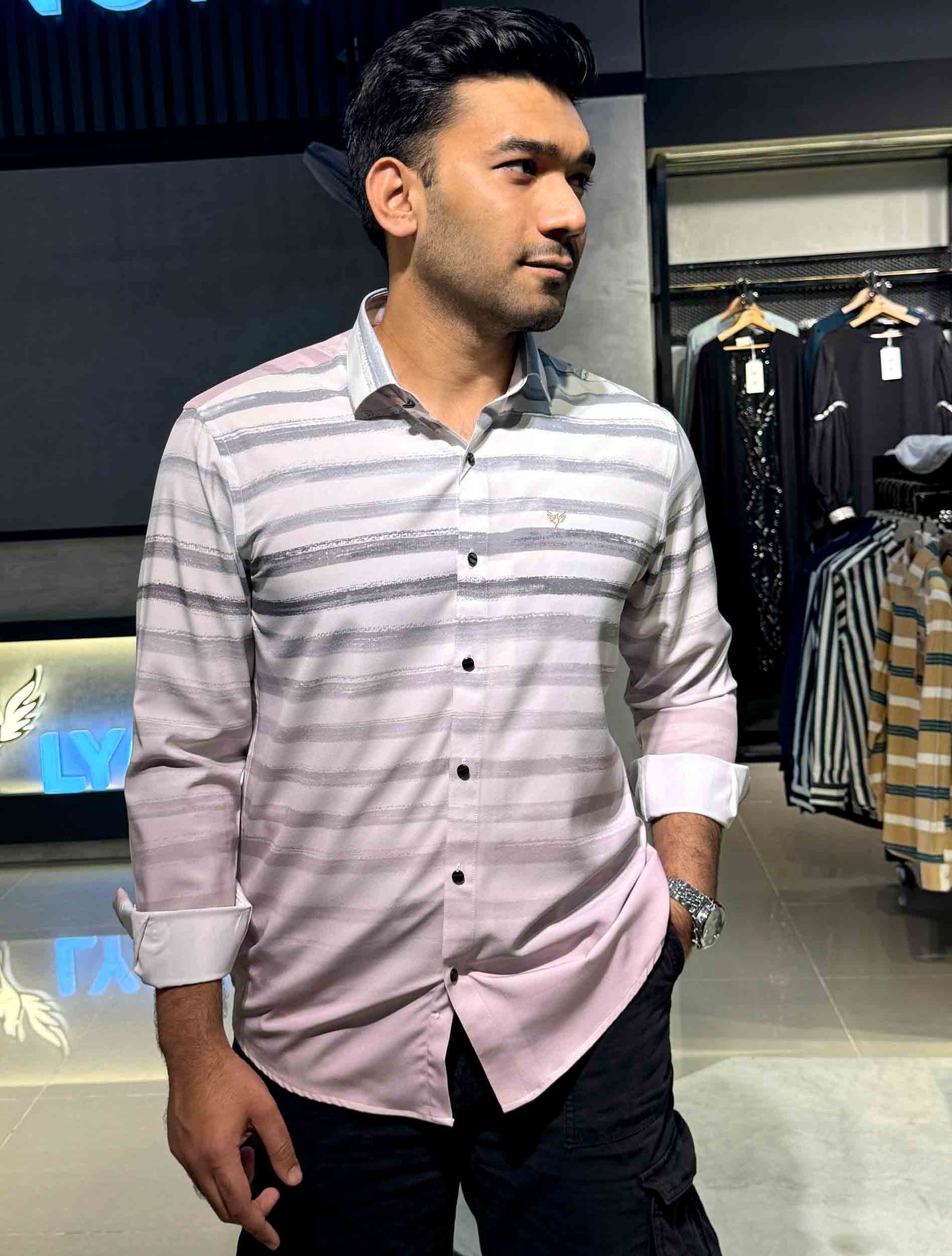White ash purple stripe faded Texture printed premium magnet shirt