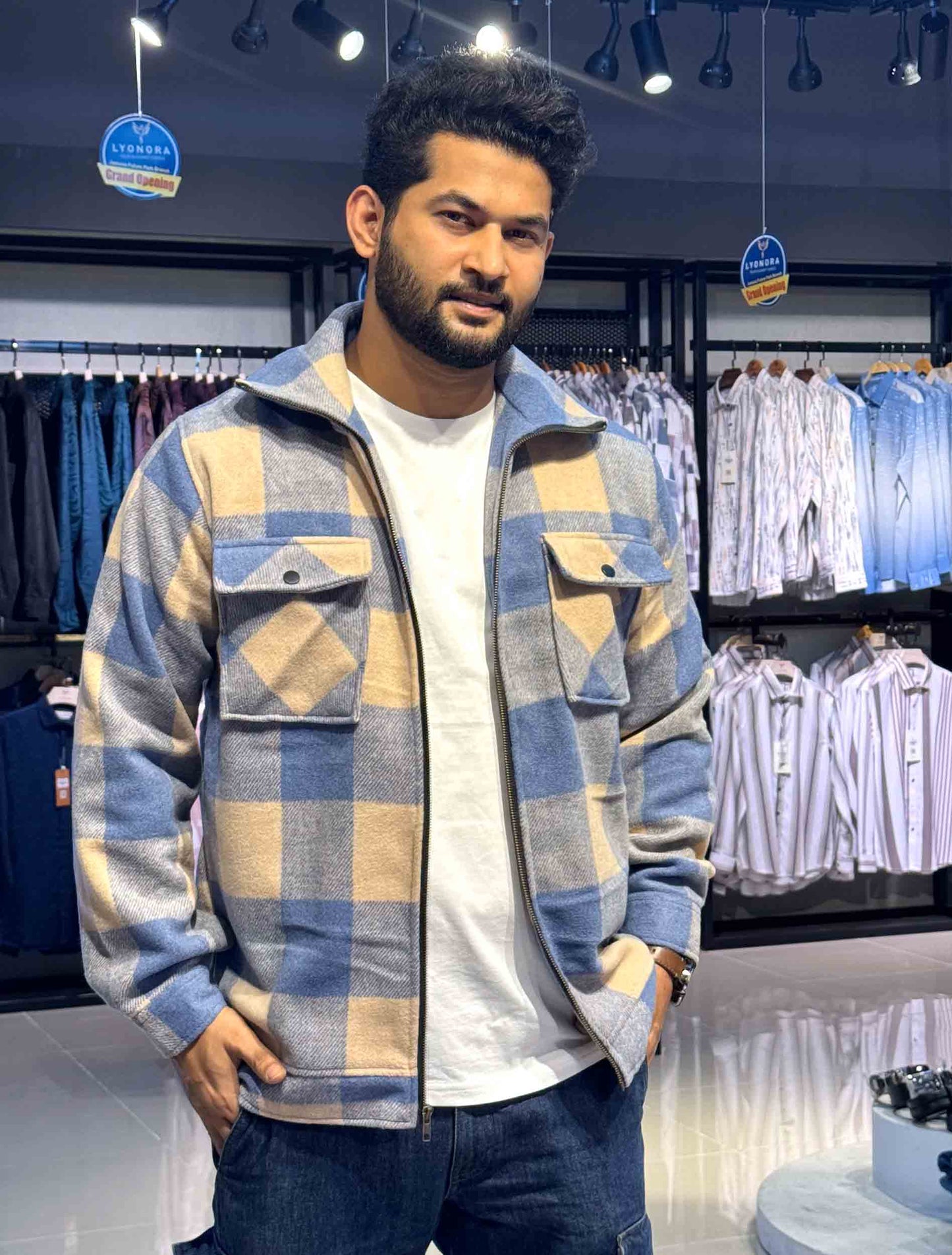 Sky blue beige premium flannel jacket