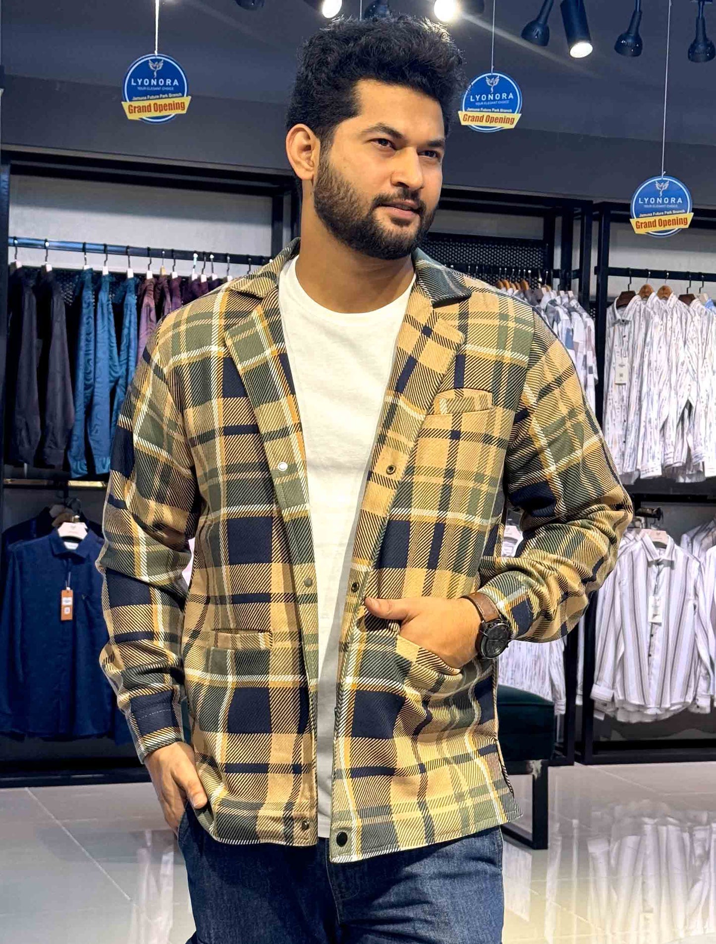 Cream black green Flannel jacket