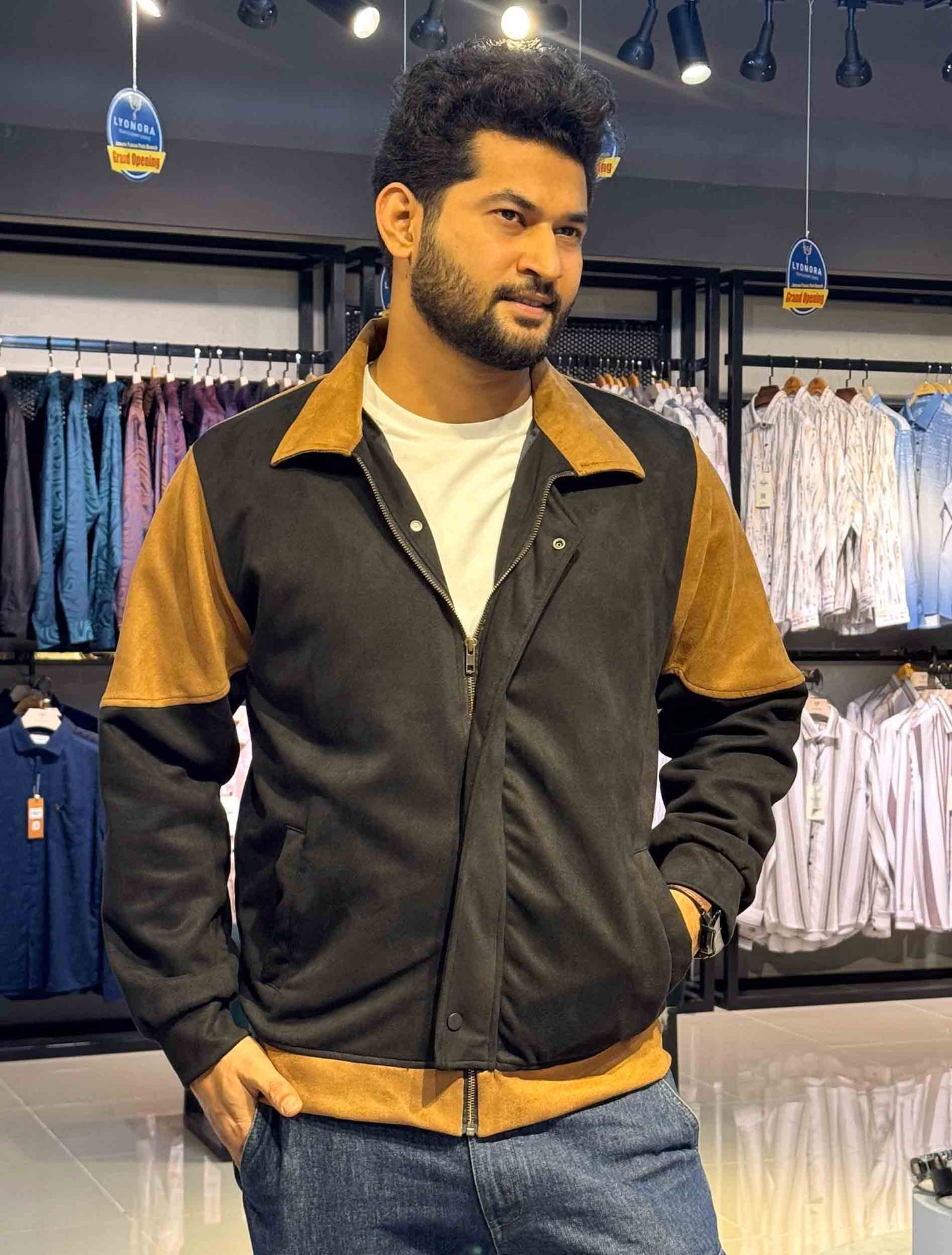 Black - brown contrast suede leather premium jacket