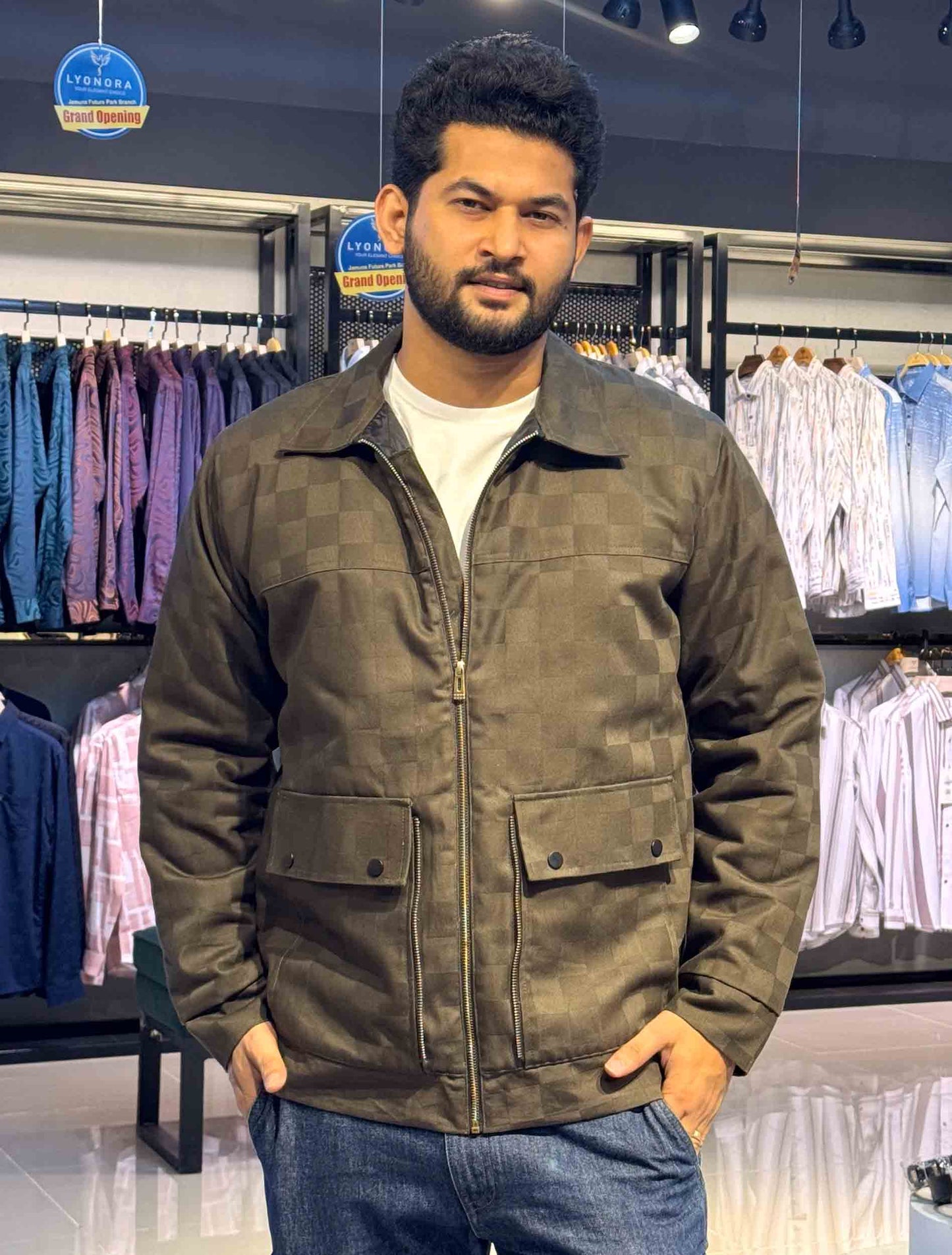 Olive chess board printed premium jacket