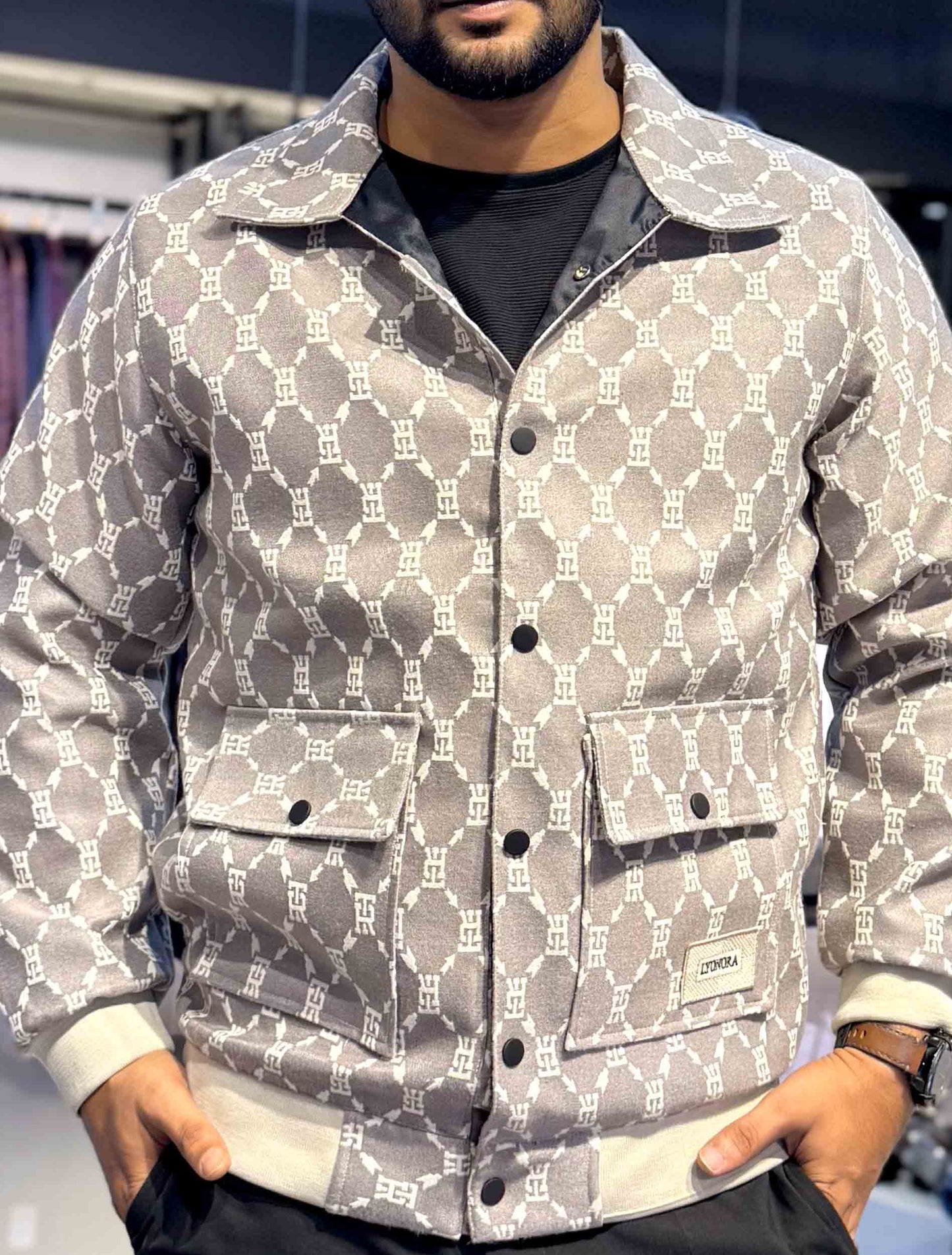 Light gray printed cotton premium jacket