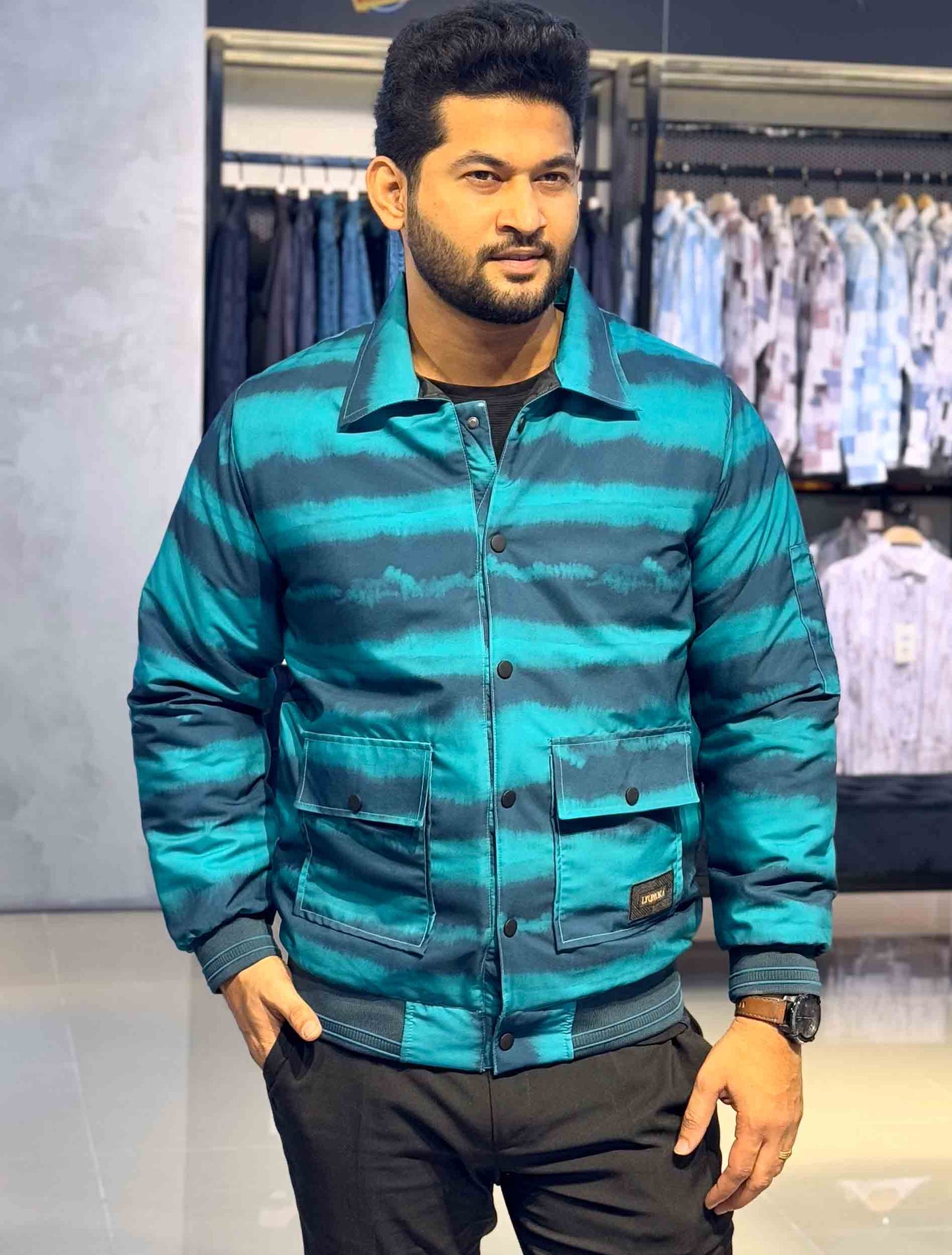 Spring green color wave pattern premium jacket