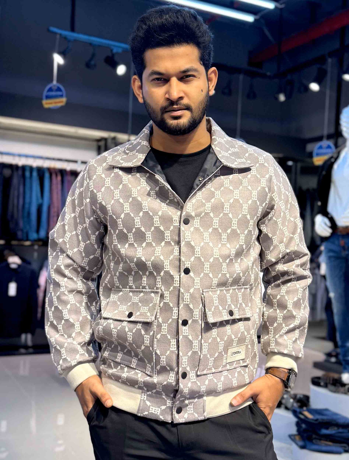 Light gray printed cotton premium jacket