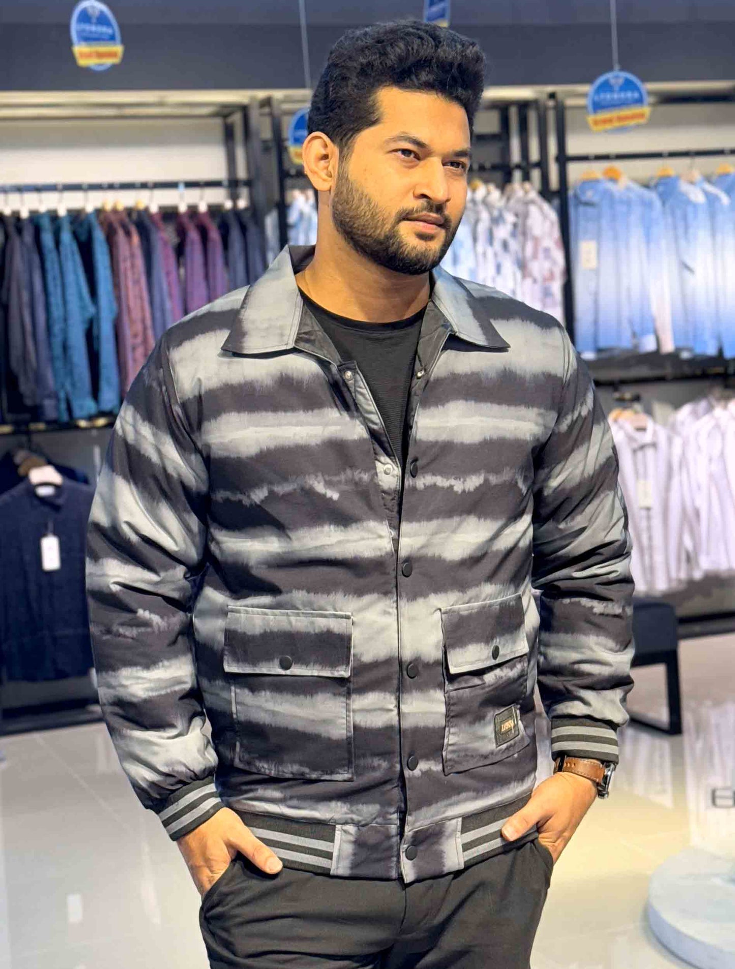 Gray color wave pattern premium jacket