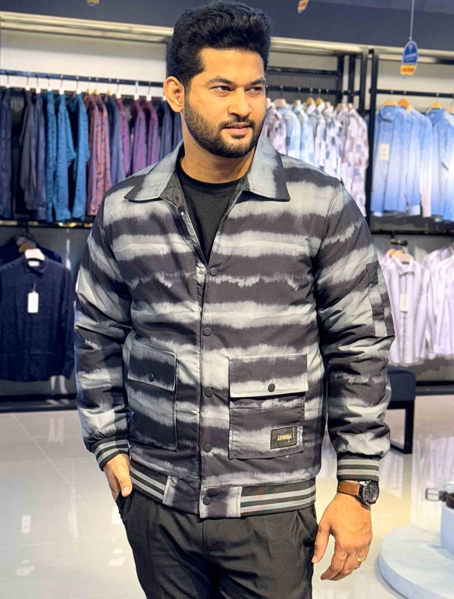 Gray color wave pattern premium jacket