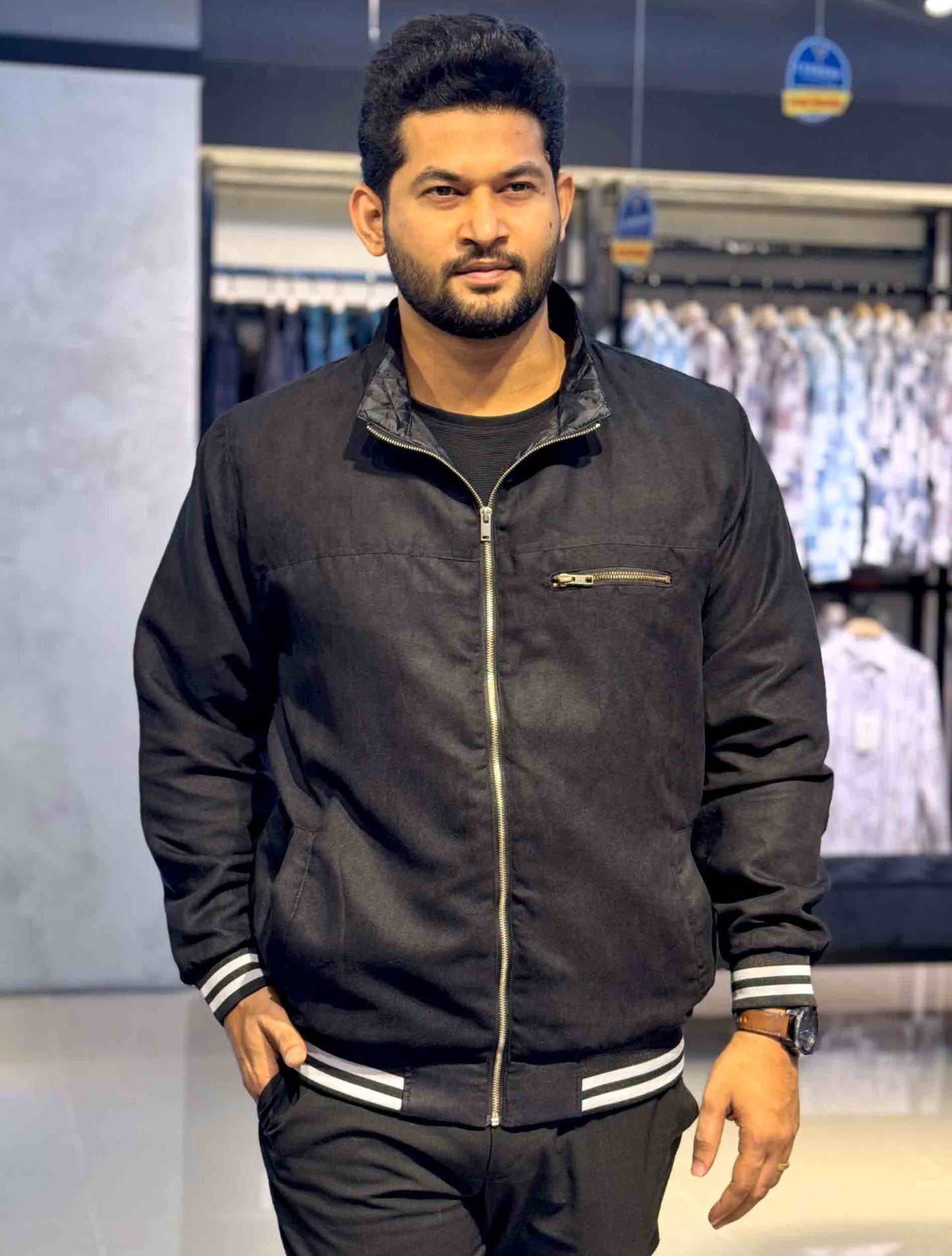 Coal black solid suede leather premium jacket
