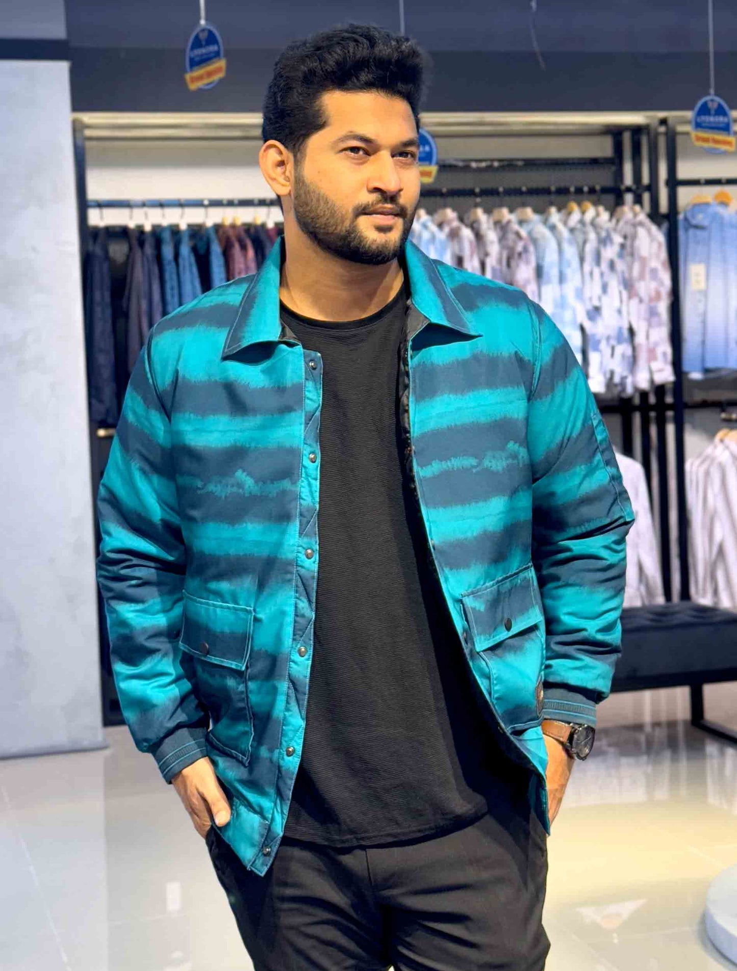 Spring green color wave pattern premium jacket