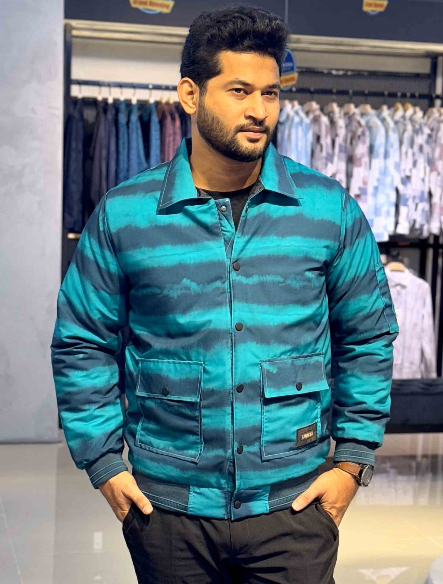 Spring green color wave pattern premium jacket