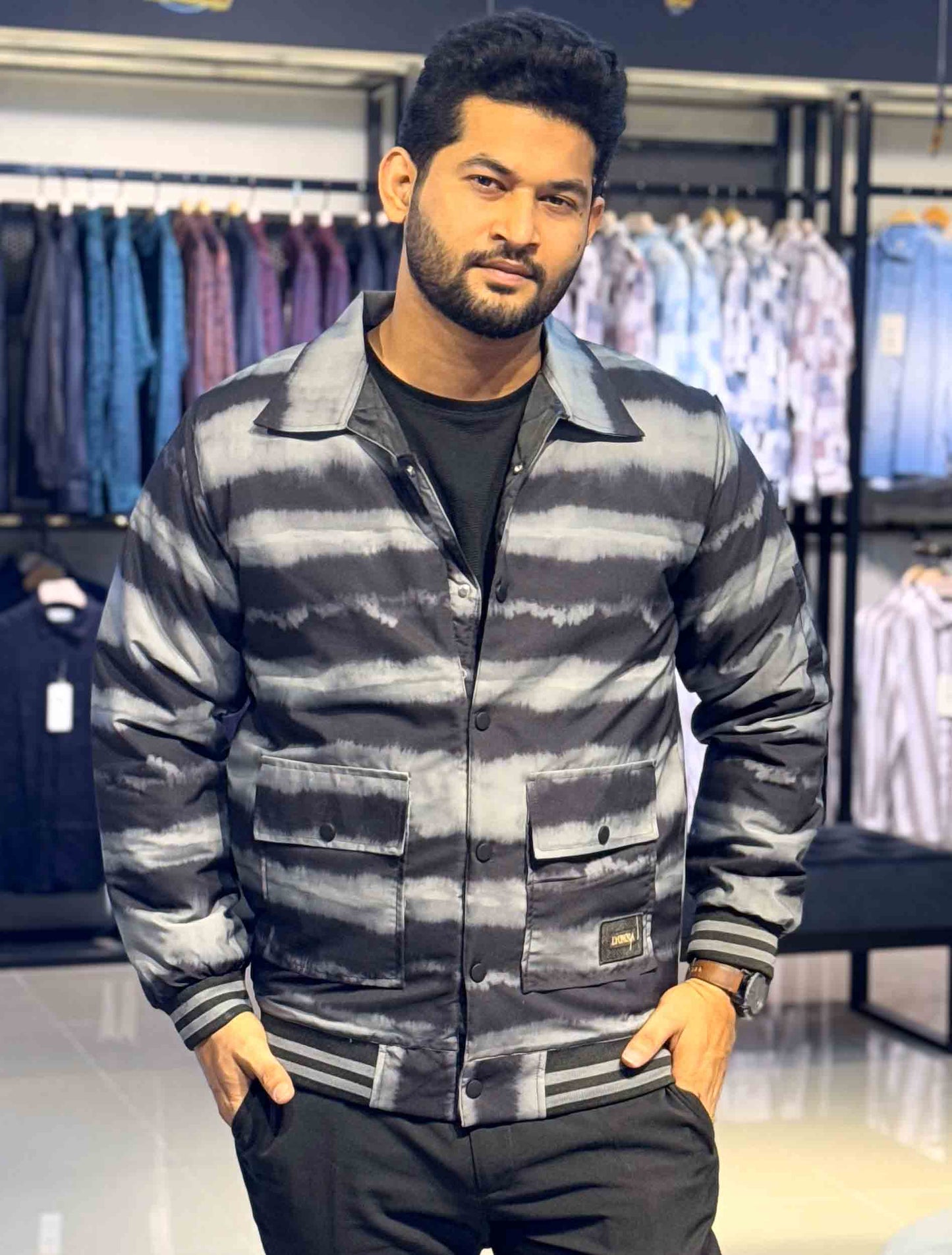Gray color wave pattern premium jacket