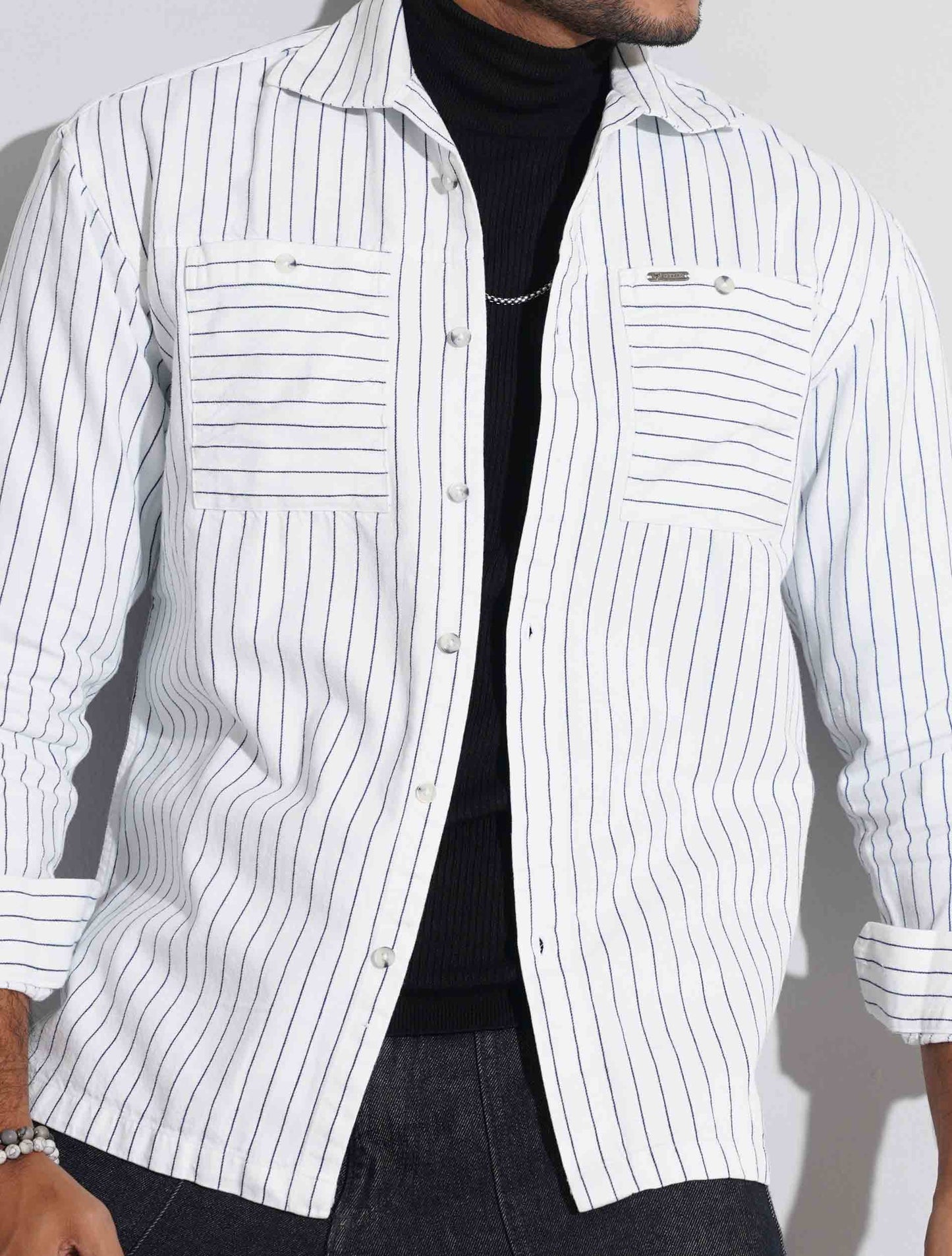 White blue stripe Premium shacket