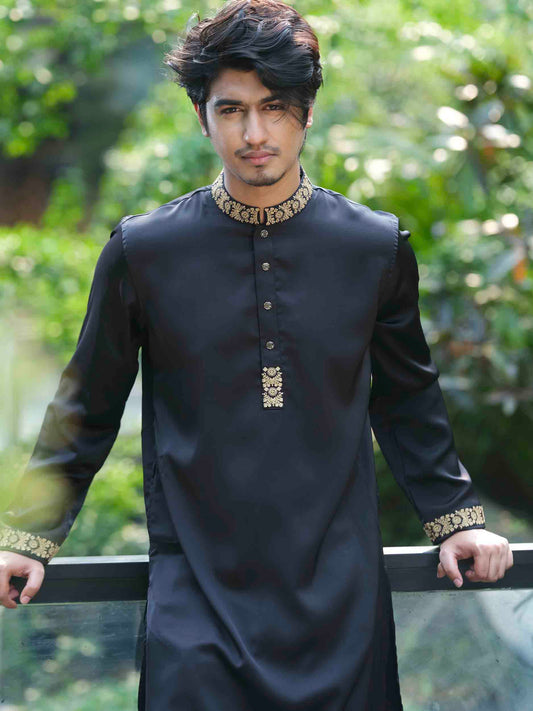 Black velvet cotton embroidered panjabi