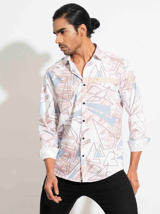 Cream abstract printed chest contrast shirt