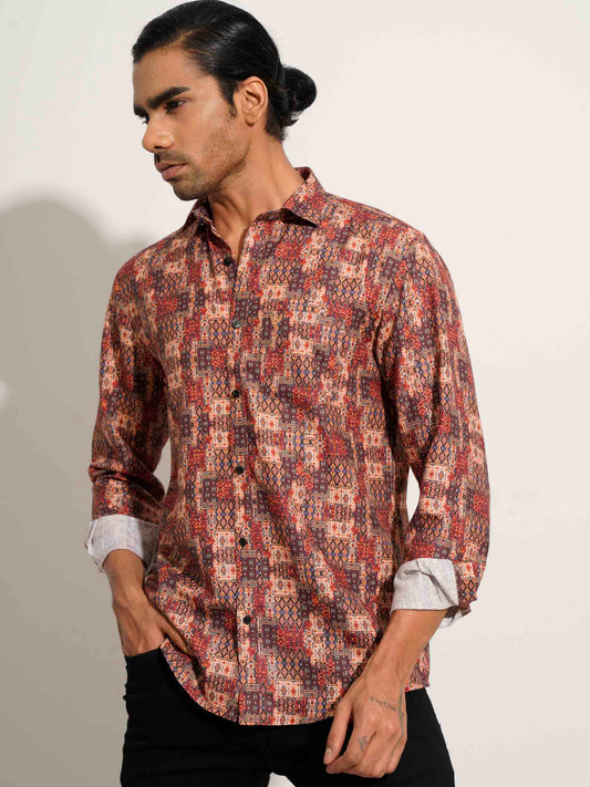 Maroon vintage digital printed full sleeve shirt
