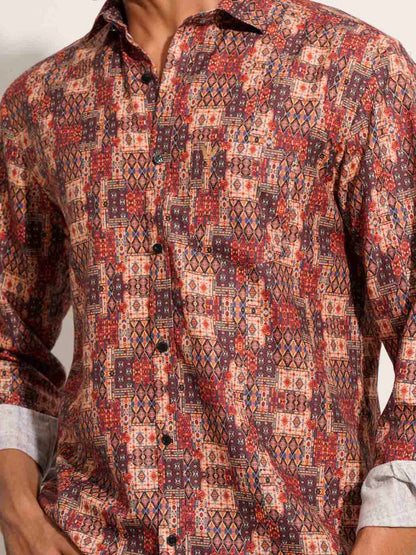 Maroon vintage digital printed full sleeve shirt