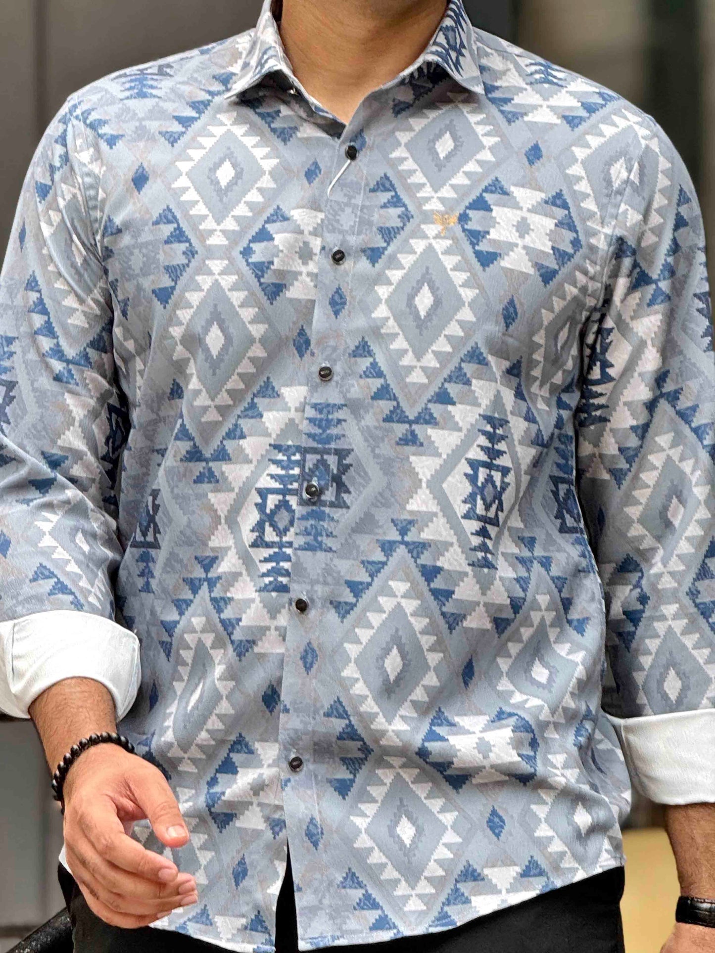 Grey Blue Pixel printed premium shirt
