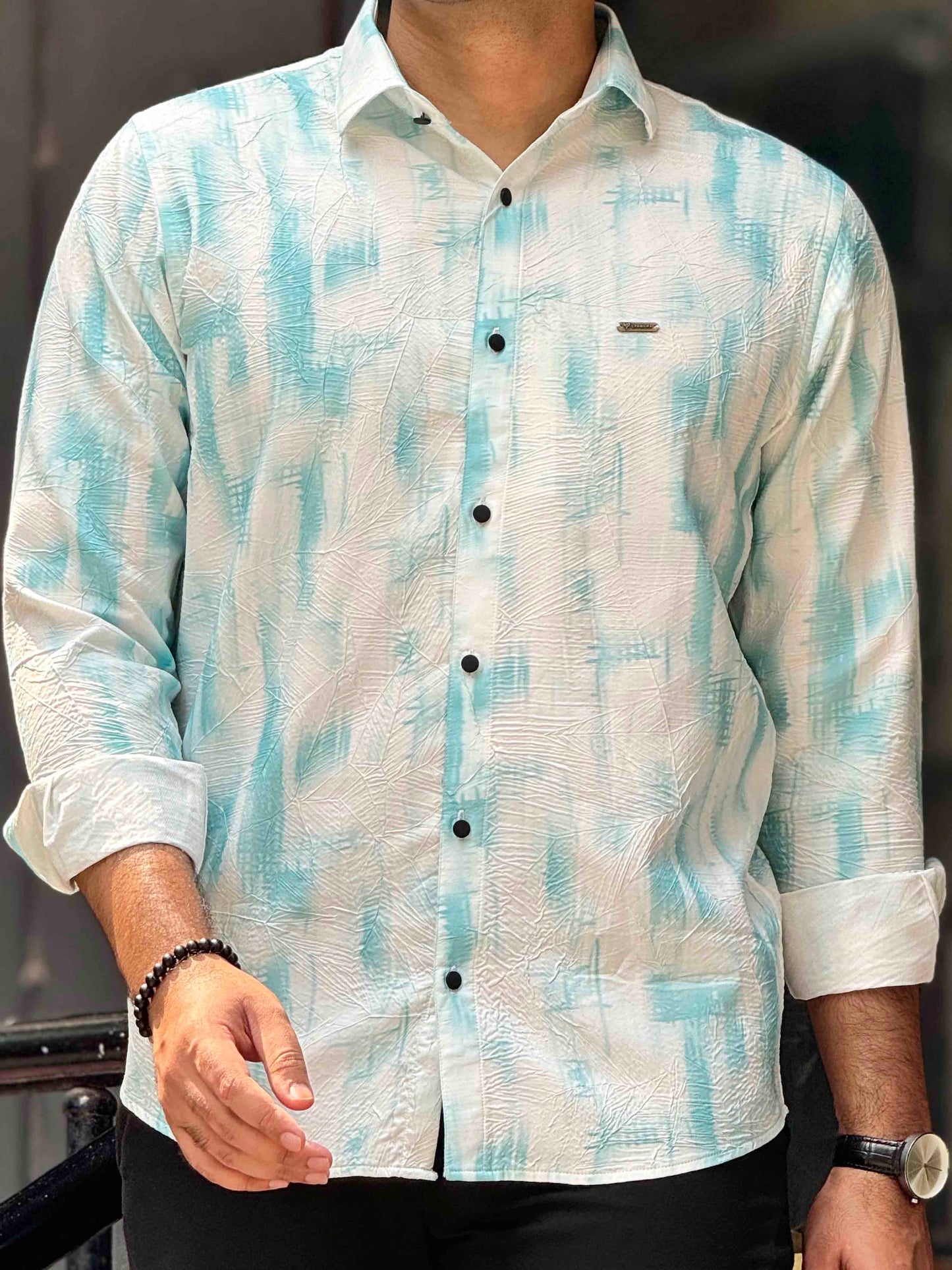 White Cyan printed viscos premium shirt