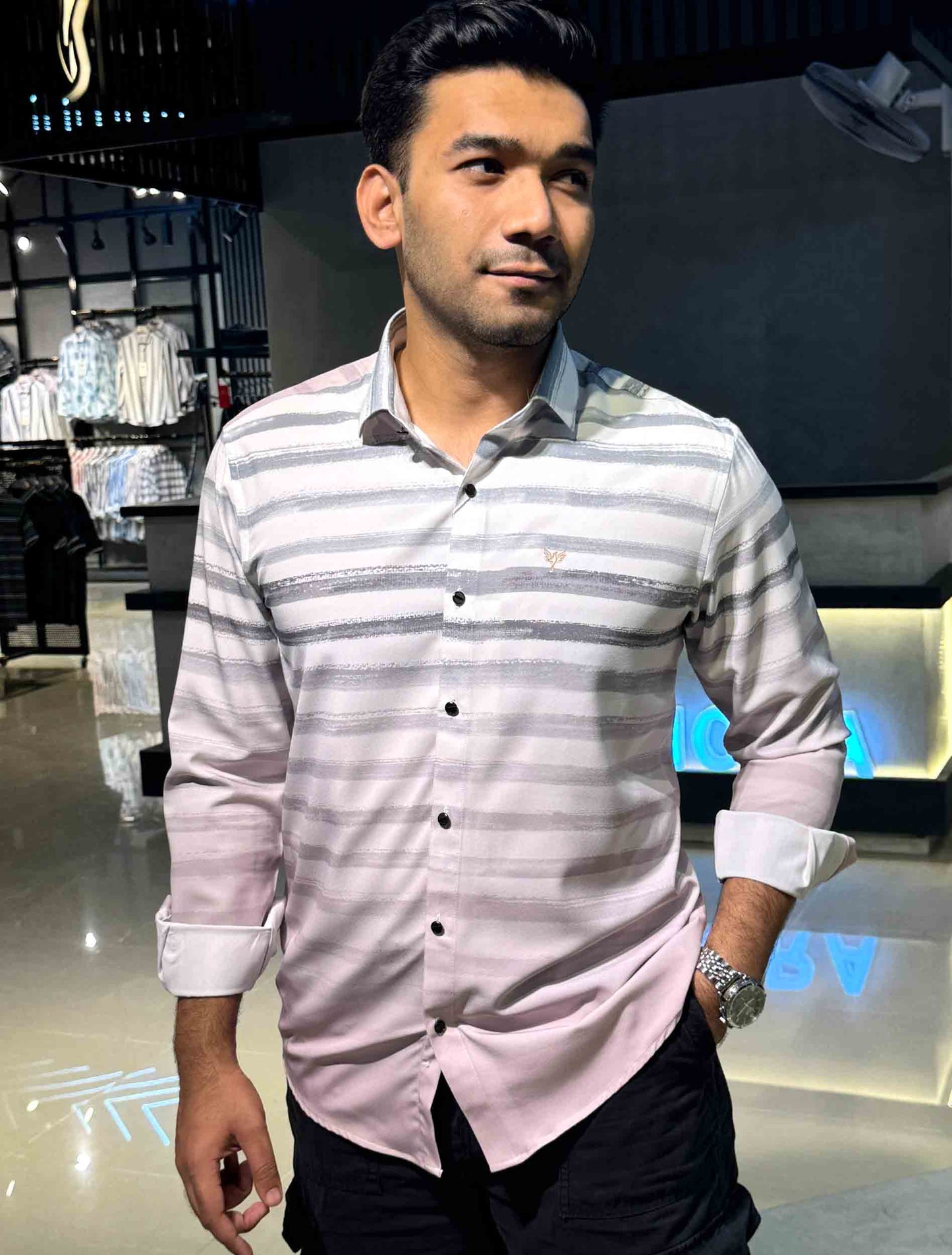 White ash purple stripe faded Texture printed premium magnet shirt