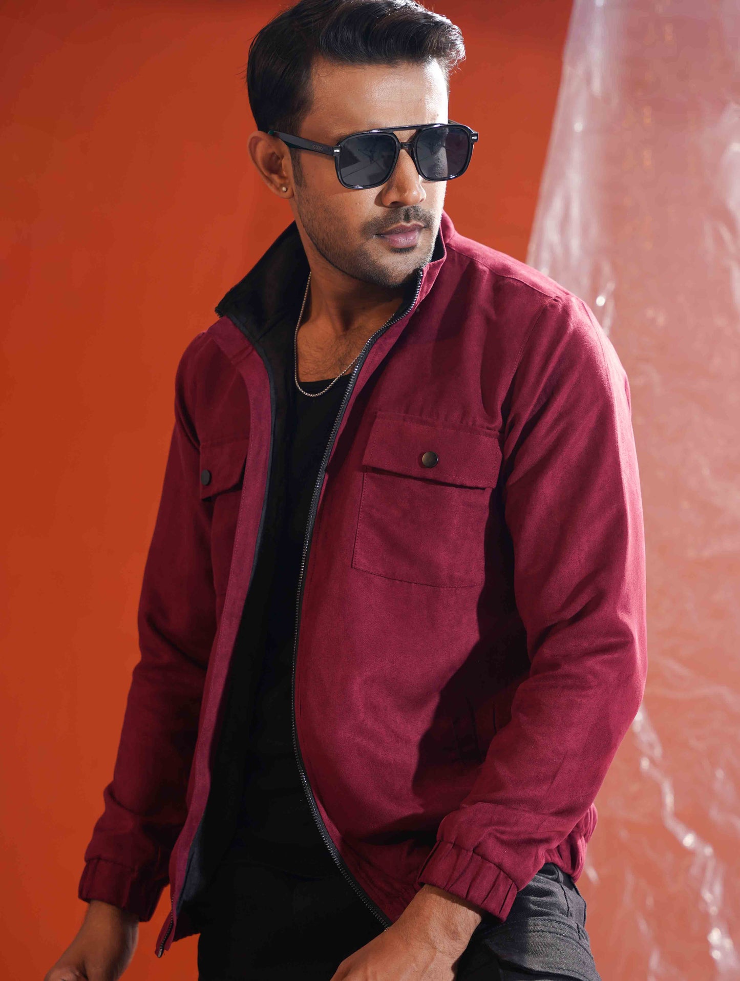 Maroon suede leather jacket