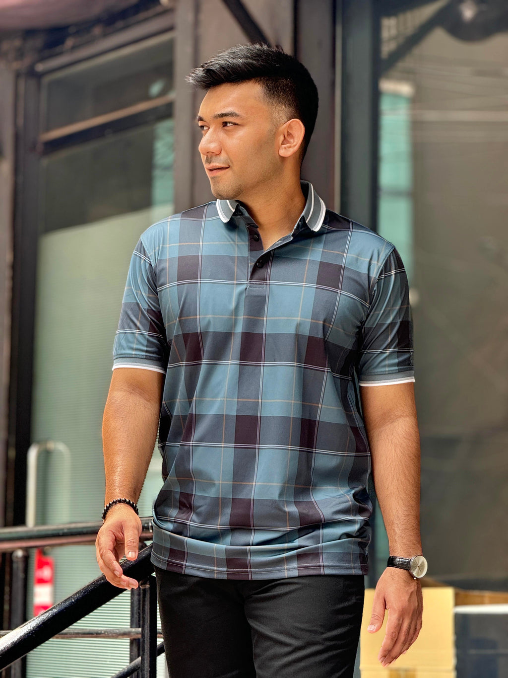 Hunter green Black check premium polo shirt