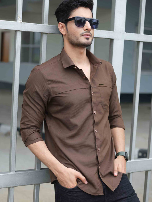 Saddle brown chest plated full sleeve shirt