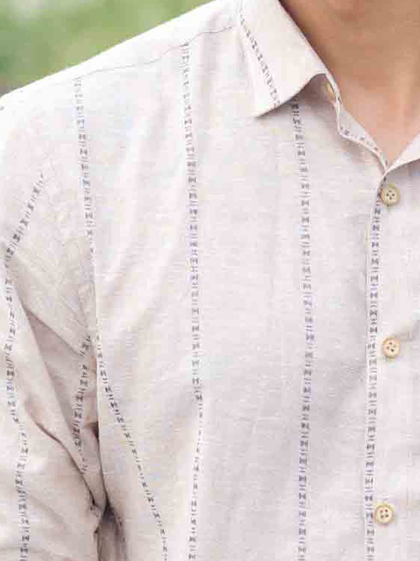 Beige stripe slab cotton formal full sleeve