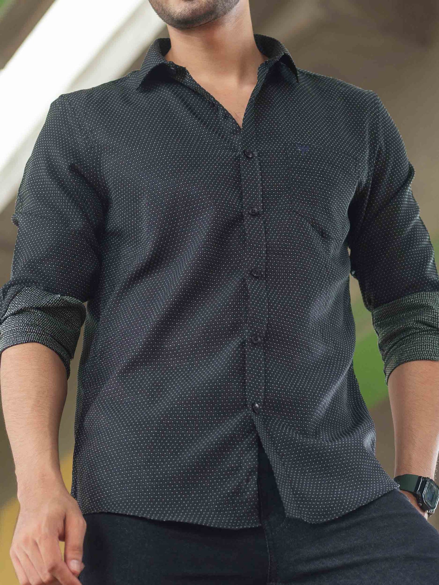 Black dot printed full sleeve shirt