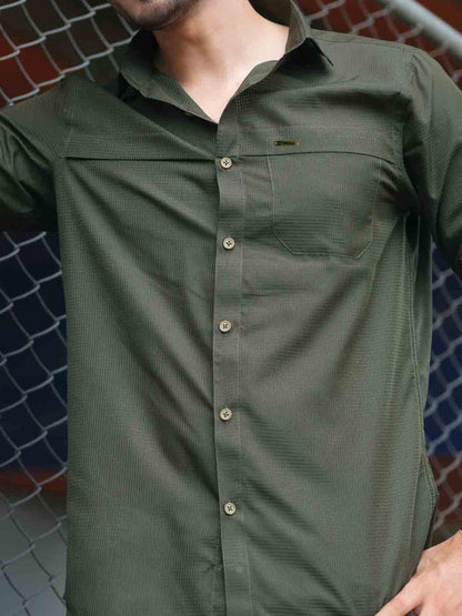 Trellis Olive chest plated full sleeve shirt