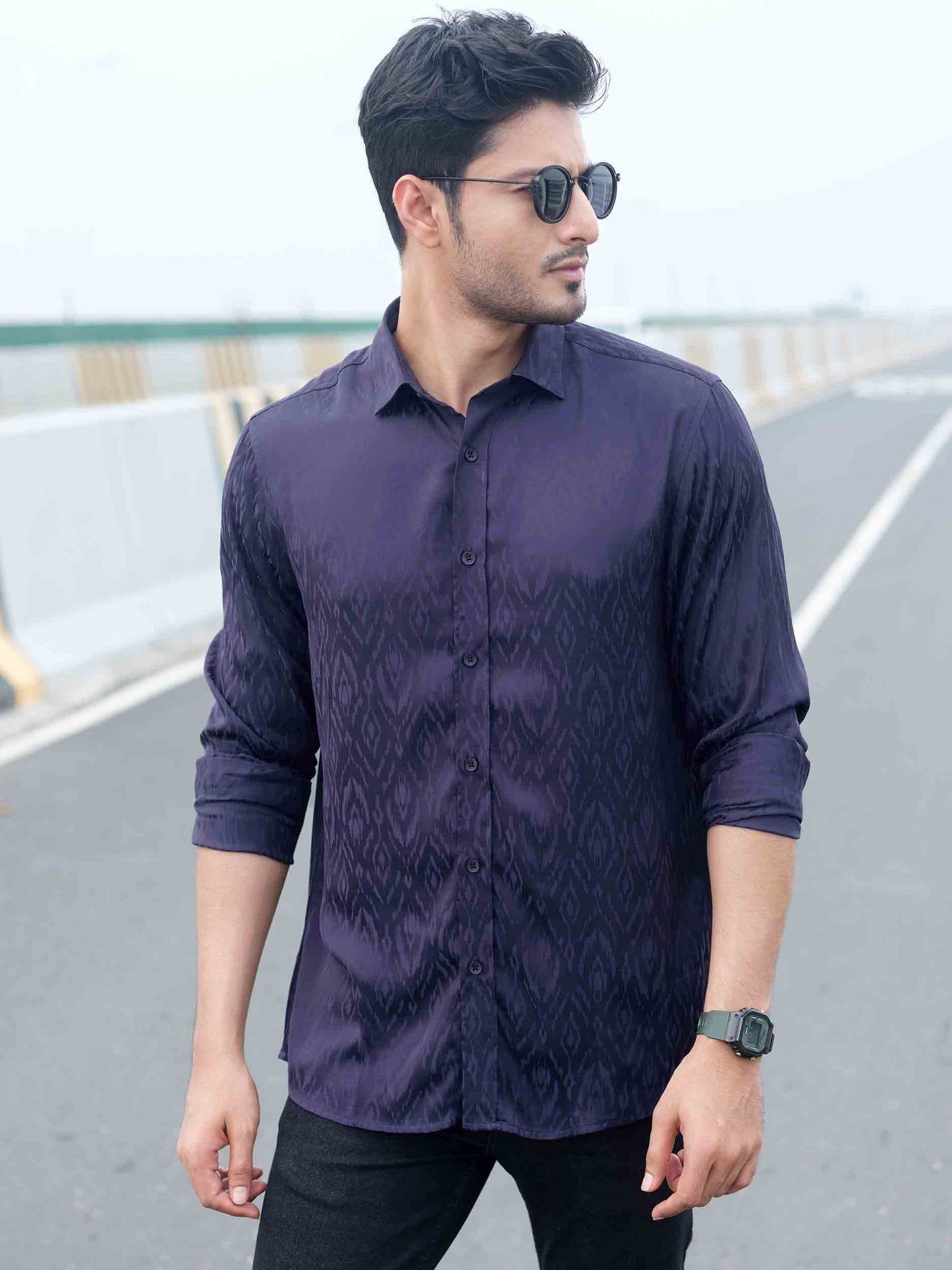 Bluish black bamboo fabric full sleeve shirt