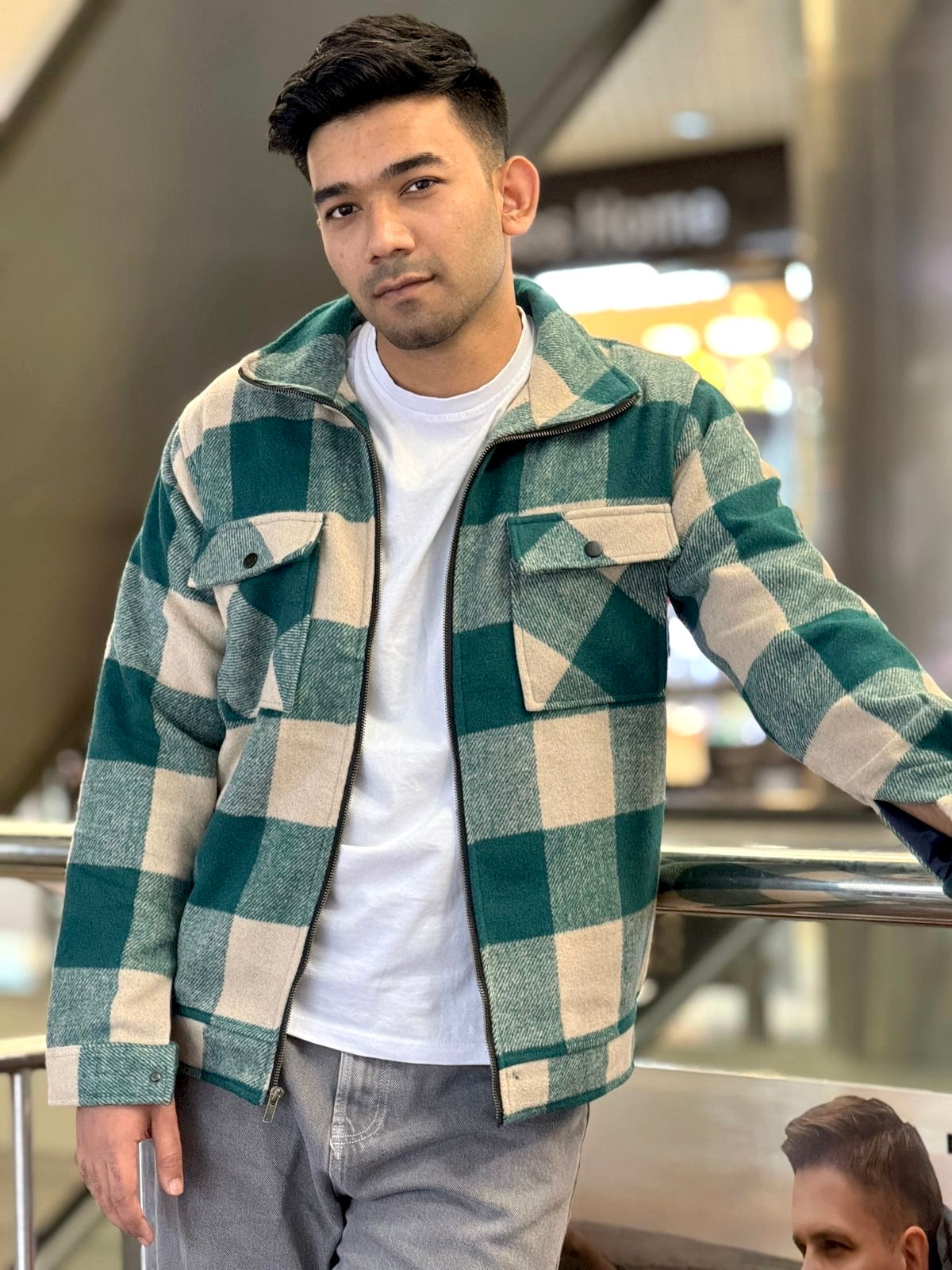 Green beige premium flannel jacket