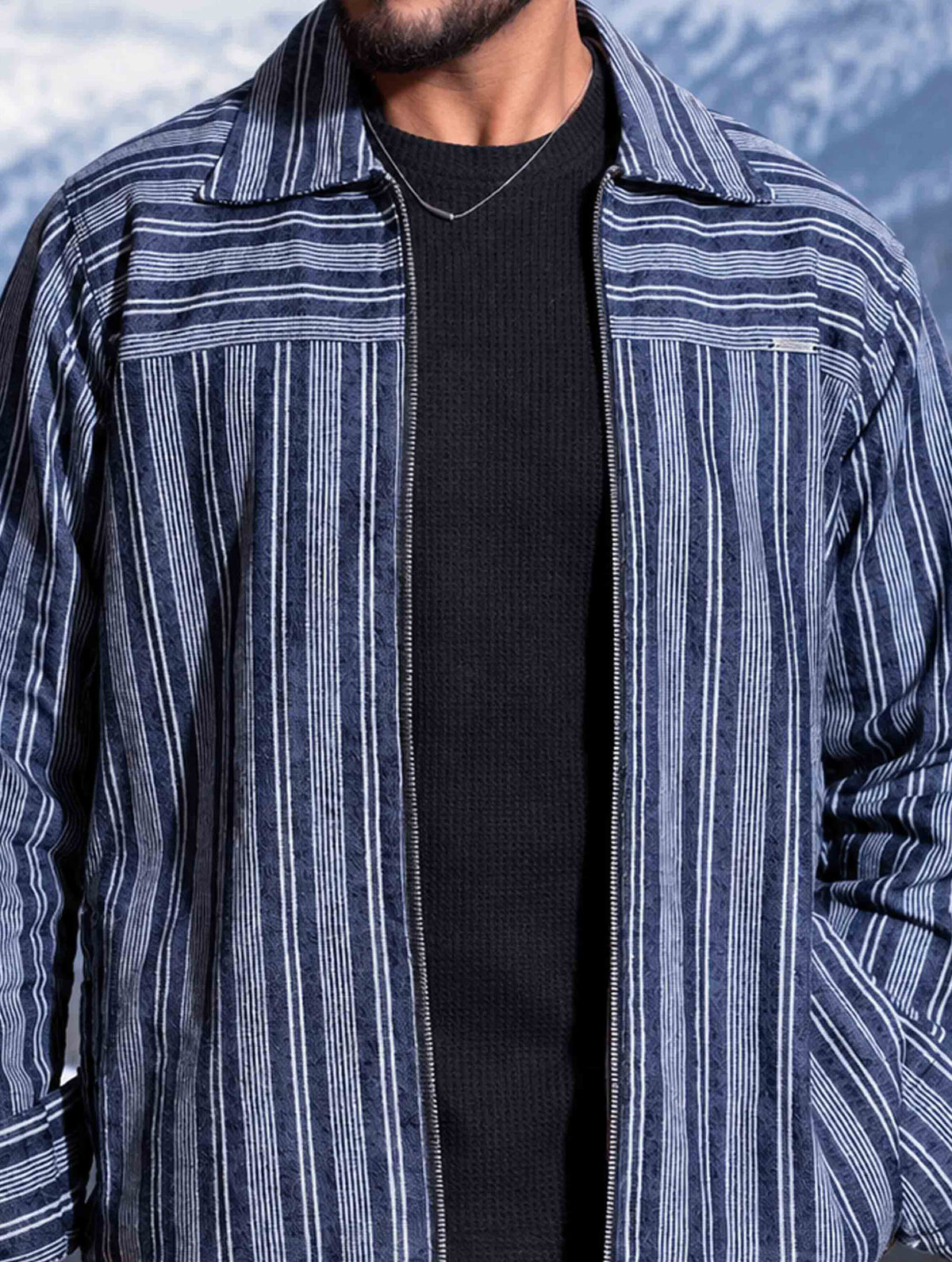 Blue stripe Shoulder Contrast zipper jacket