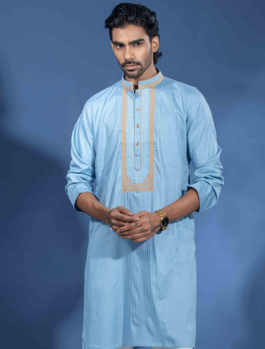 Cerulean Blue Embroidey Premium Panjabi