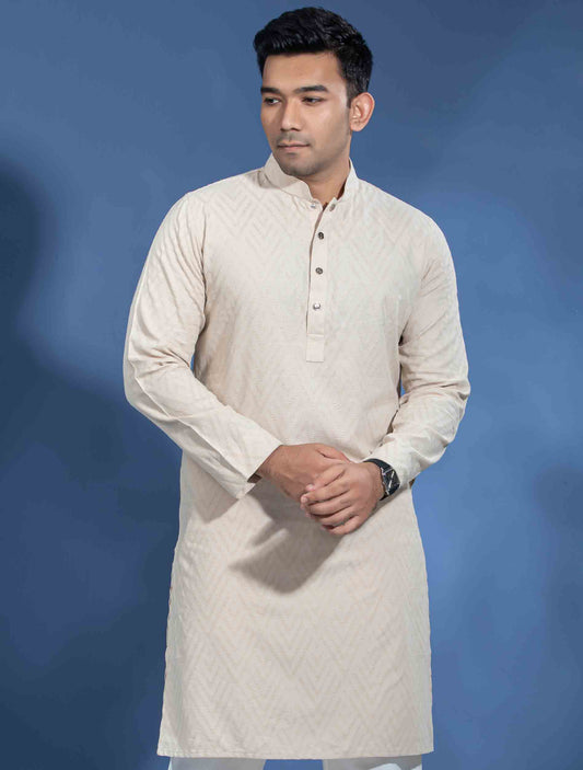 Almond Cream Texture Premium Cotton Panjabi